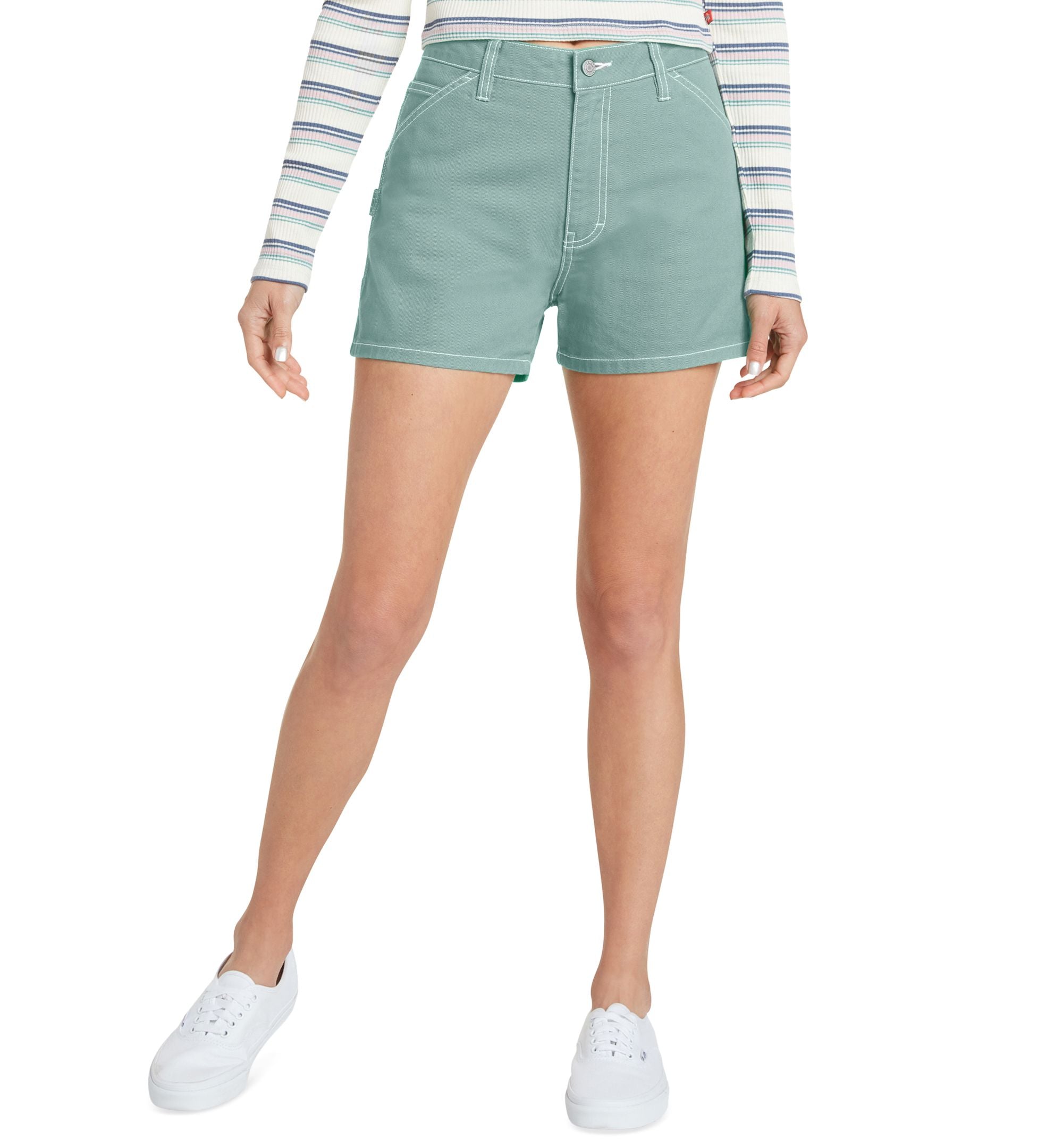 DICKIES Juniors Light Blue Zippered Pocketed Carpenter High Waist Shorts
