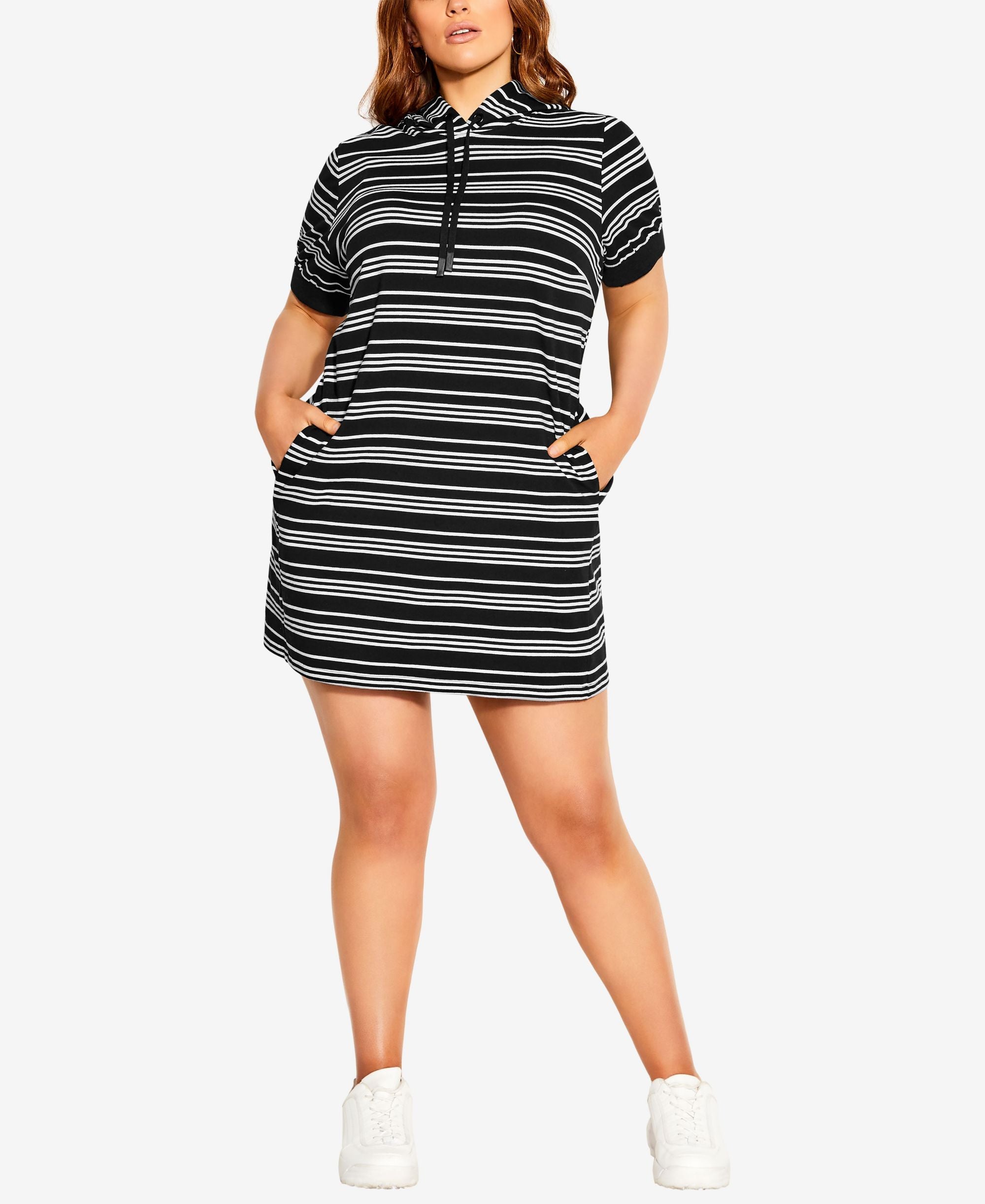 City Chic Trendy Plus Size Stripe Hoodie Dress