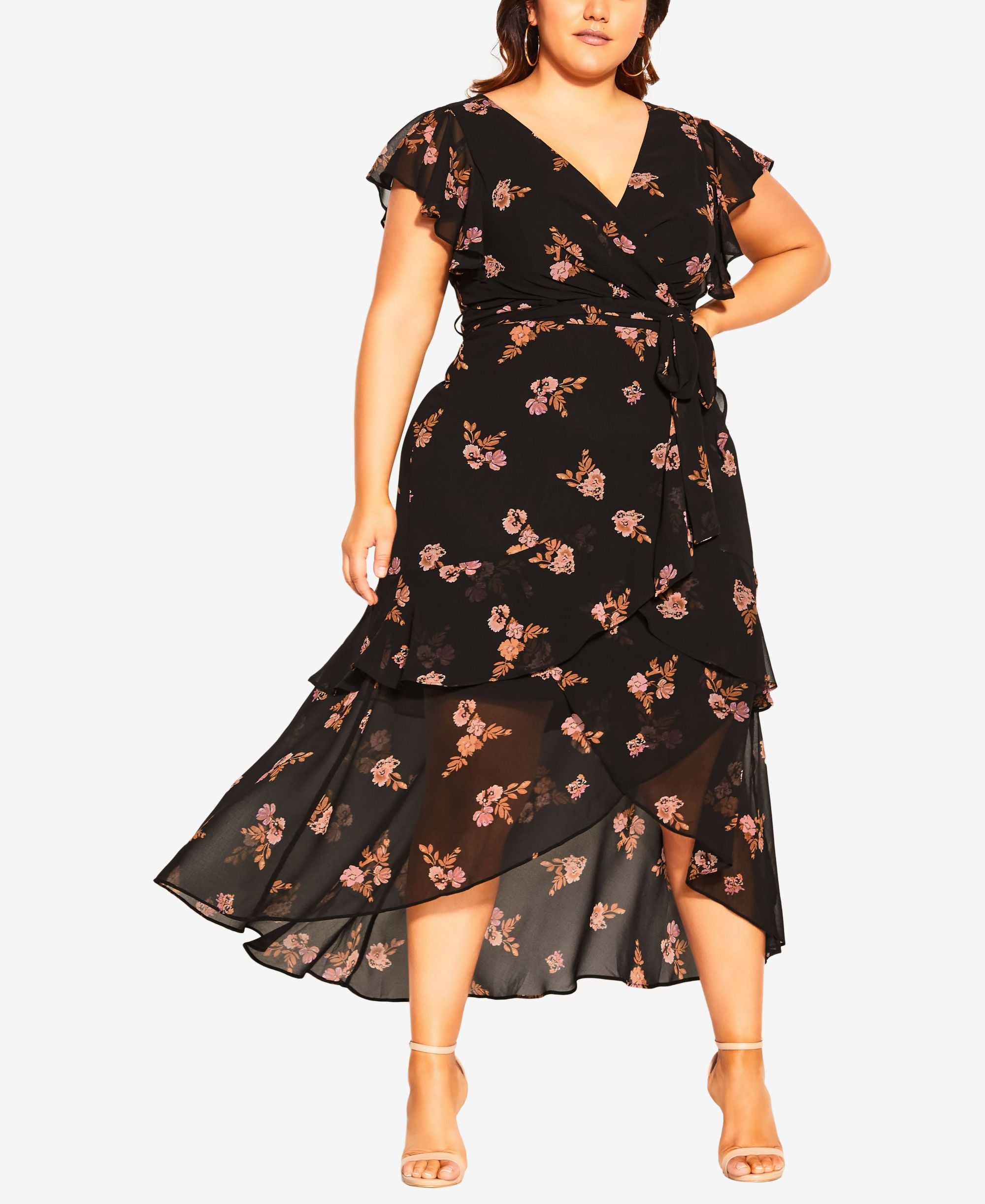 City Chic Falling Buds High-Low Wrap Dress