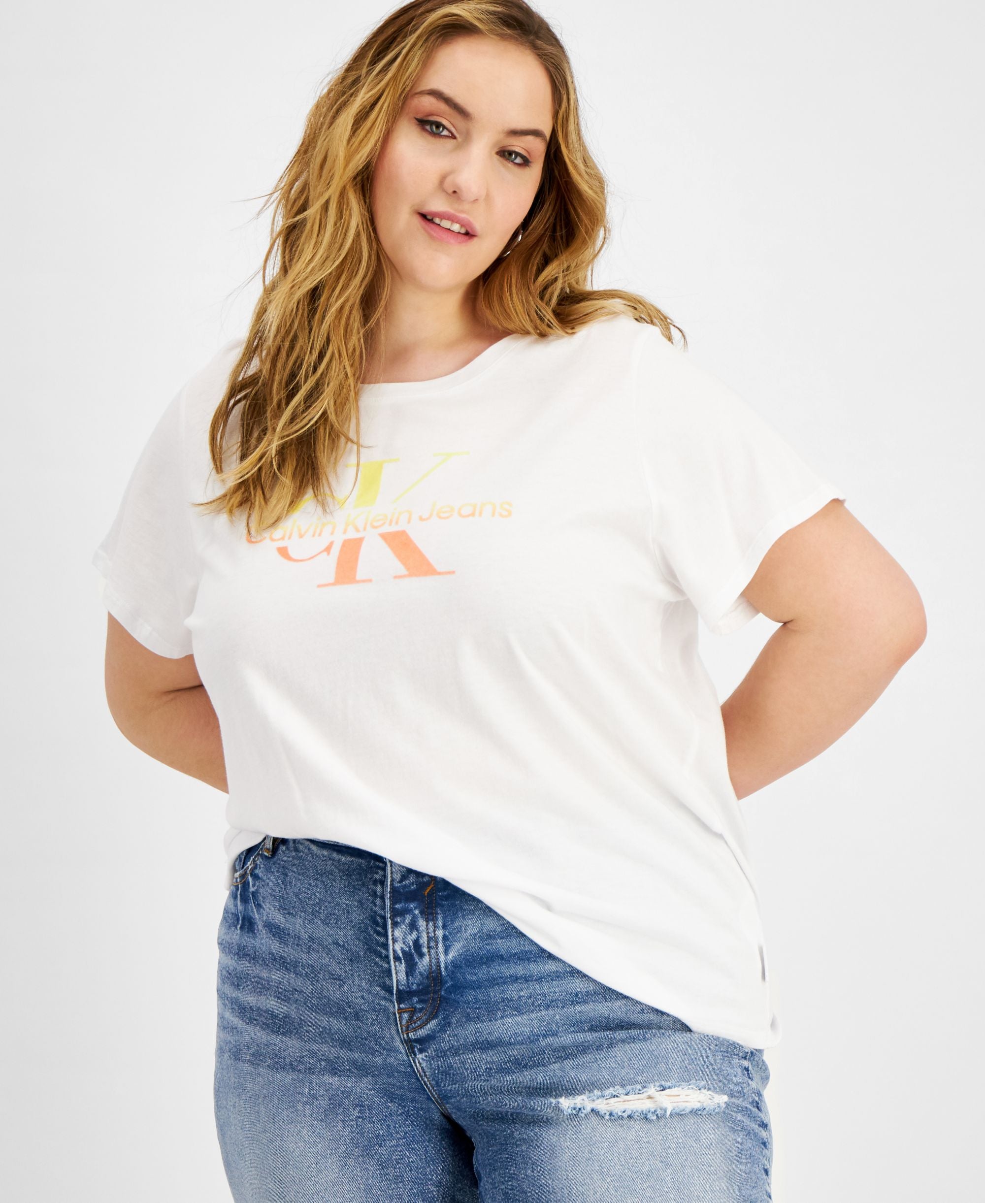 Calvin Klein Jeans Trendy Plus Size Watercolor Ck Logo Iconic T-Shirt
