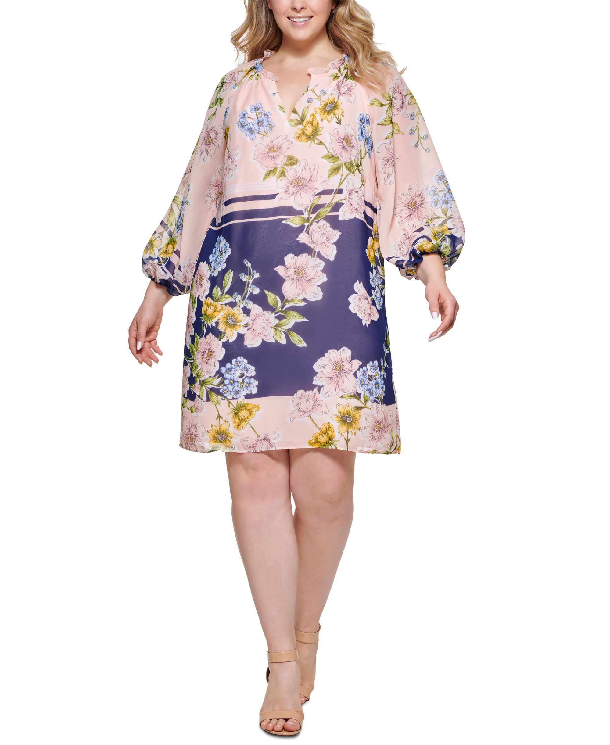 Vince Camuto Plus Size Floral Chiffon A-Line Dress