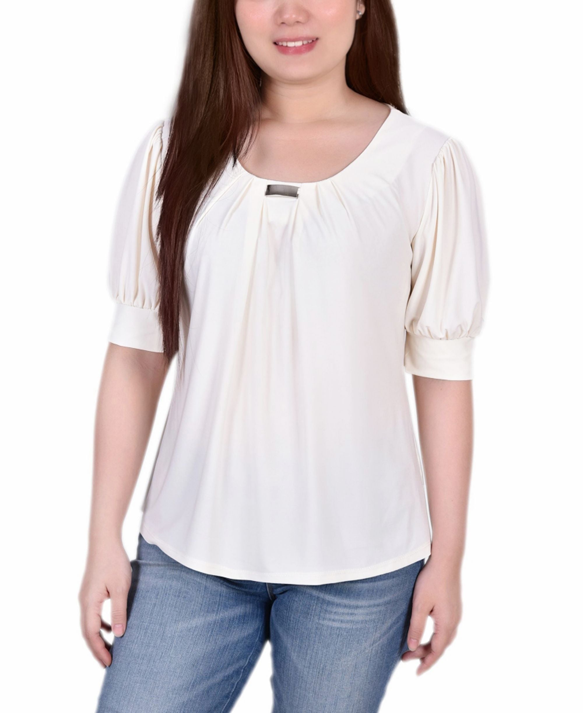Petite Short Sleeve Balloon Sleeve Top