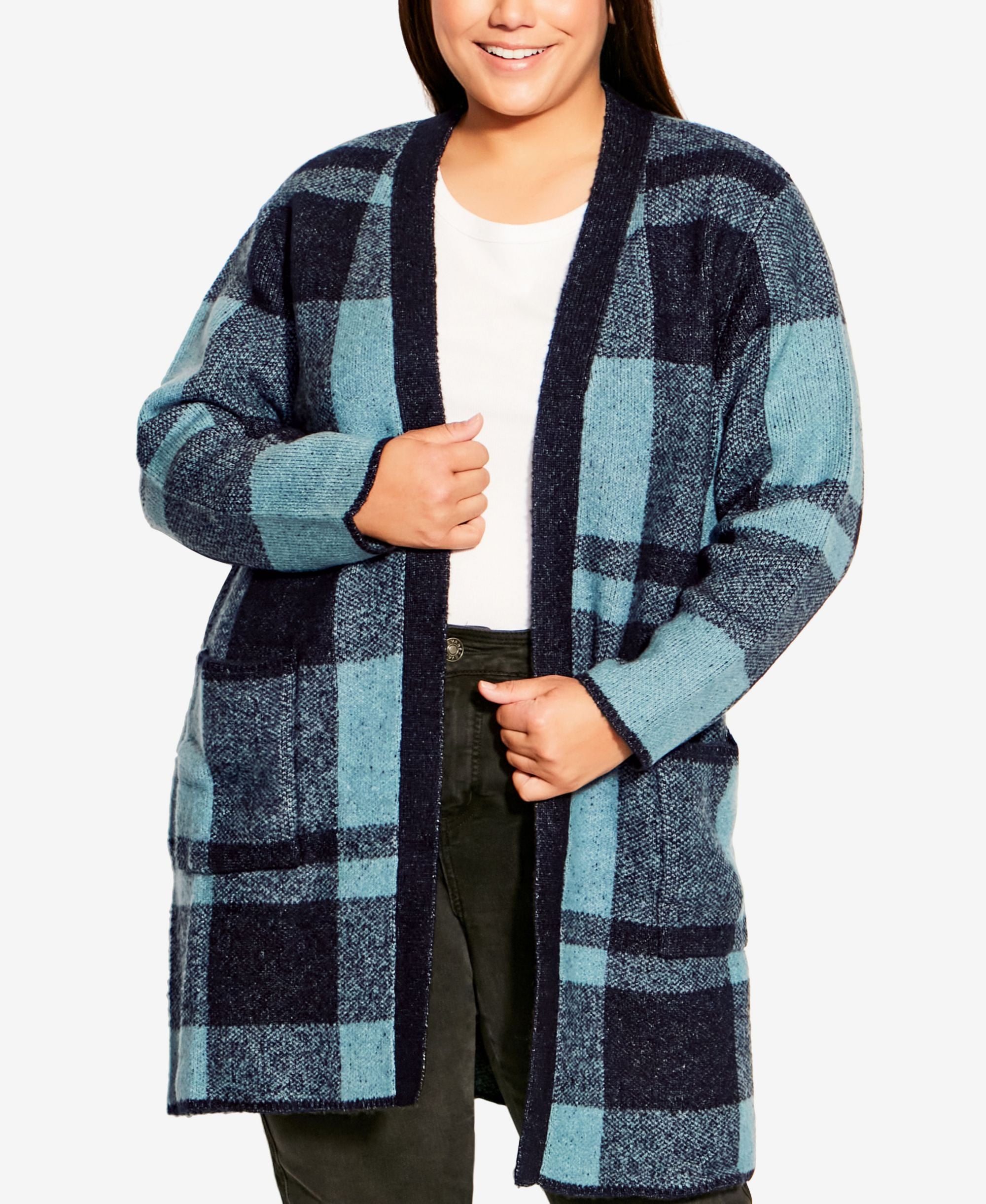 Plus Size Soft Plaid Cardigan Sweater