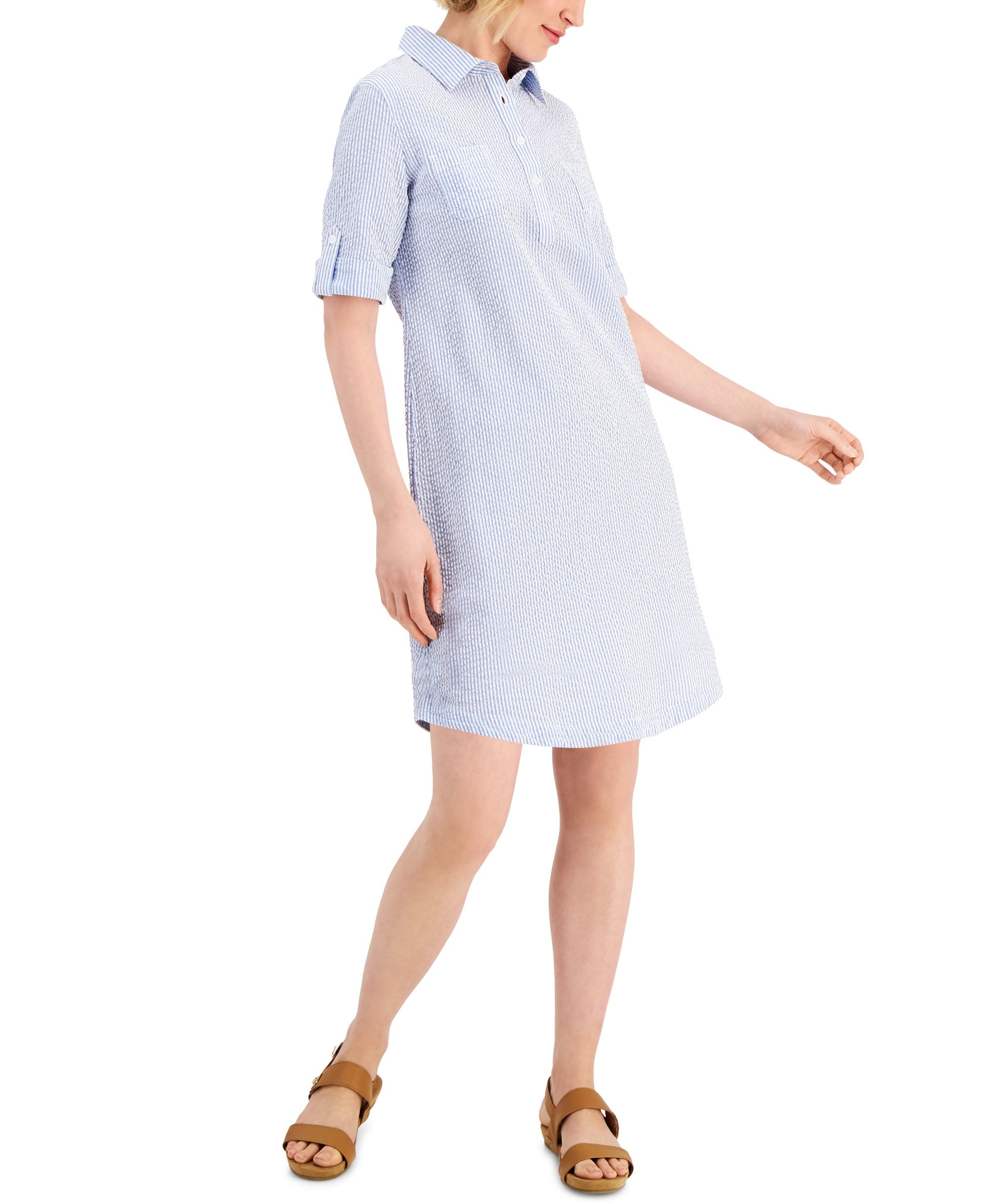 Karen Scott Seersucker Shirtdress
