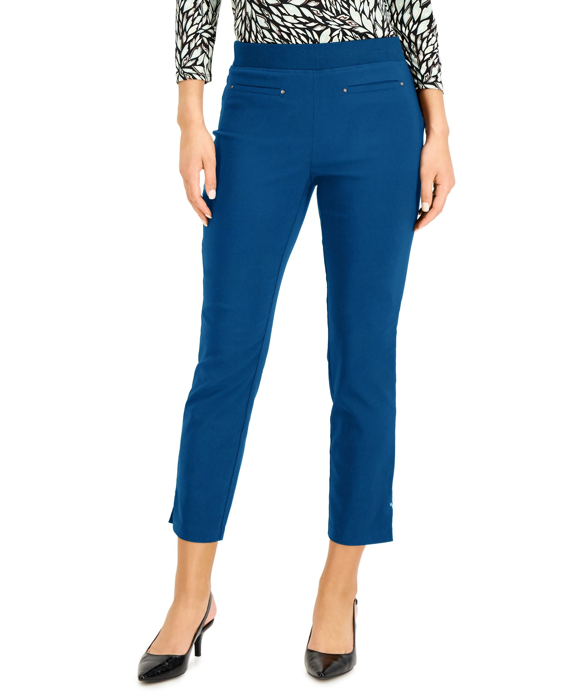 JM Collection Petite Tummy Control Pull On Ankle Pants