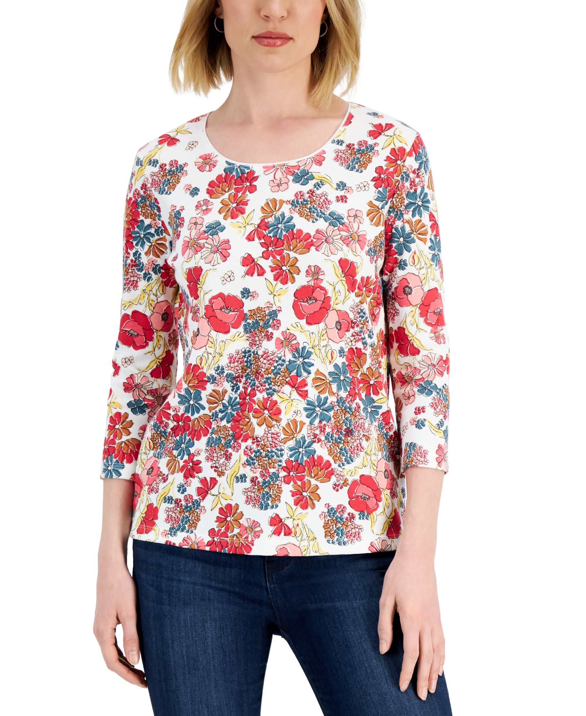 Karen Scott Petite Printed 3/4 Sleeve Top