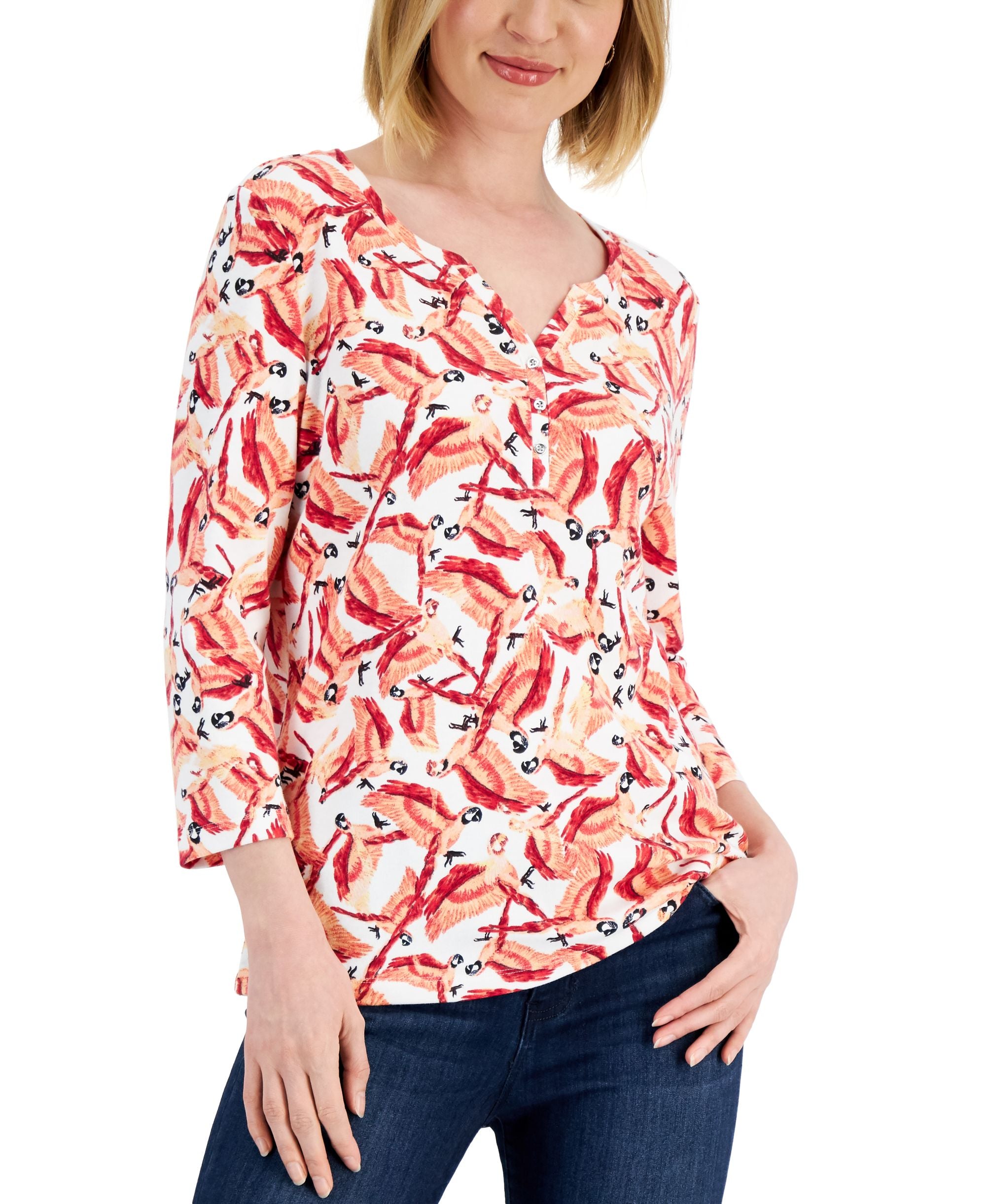 Karen Scott Petite Parrot Mirage Top