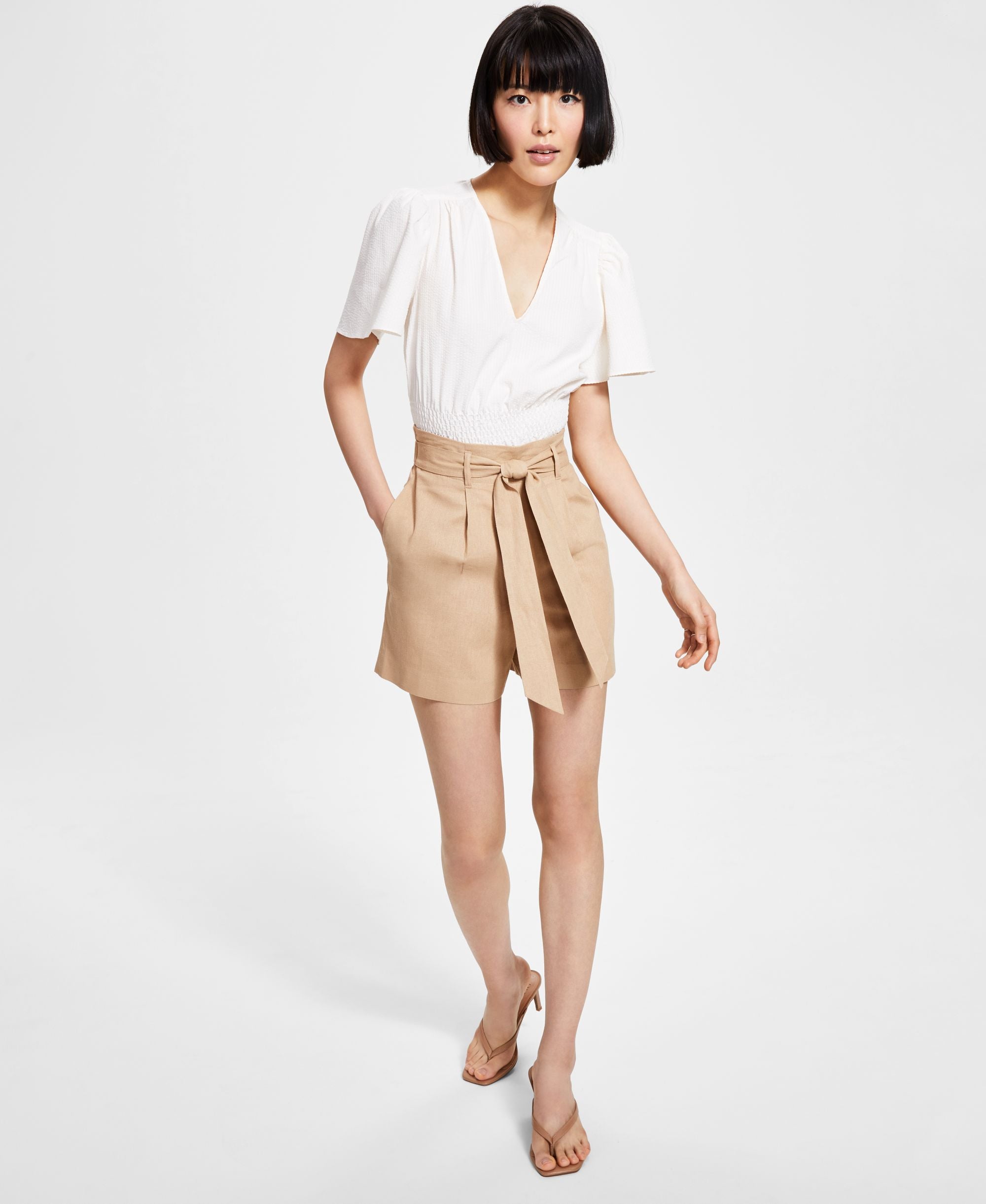 Bar III Womens Linen Tie Waist Shorts