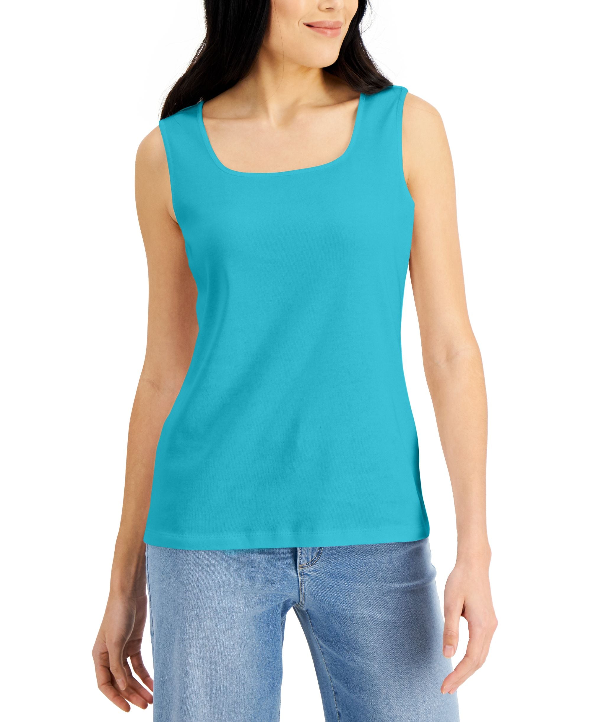 Karen Scott Square Neck Cotton Tank Top