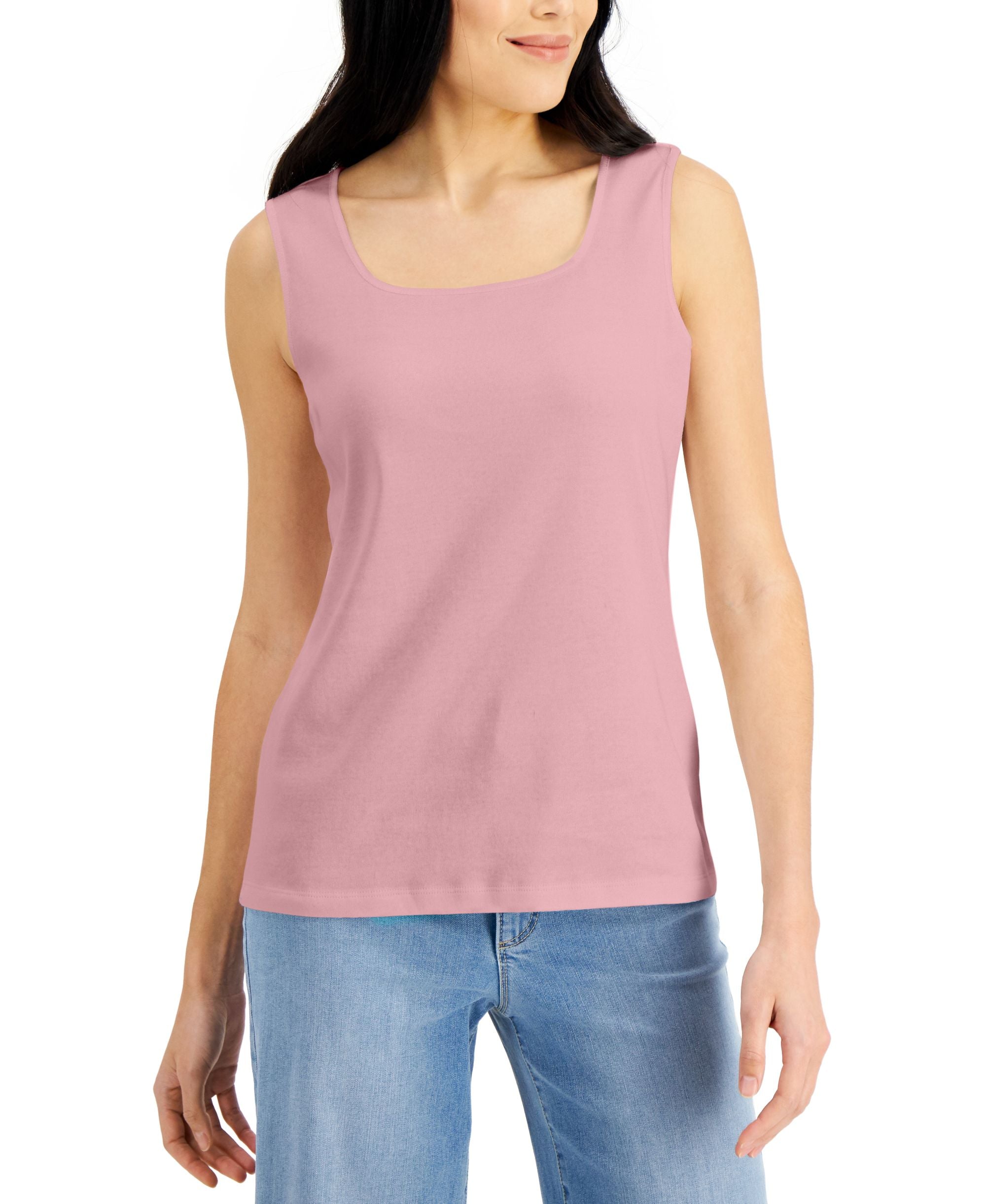 Karen Scott Square Neck Cotton Tank Top