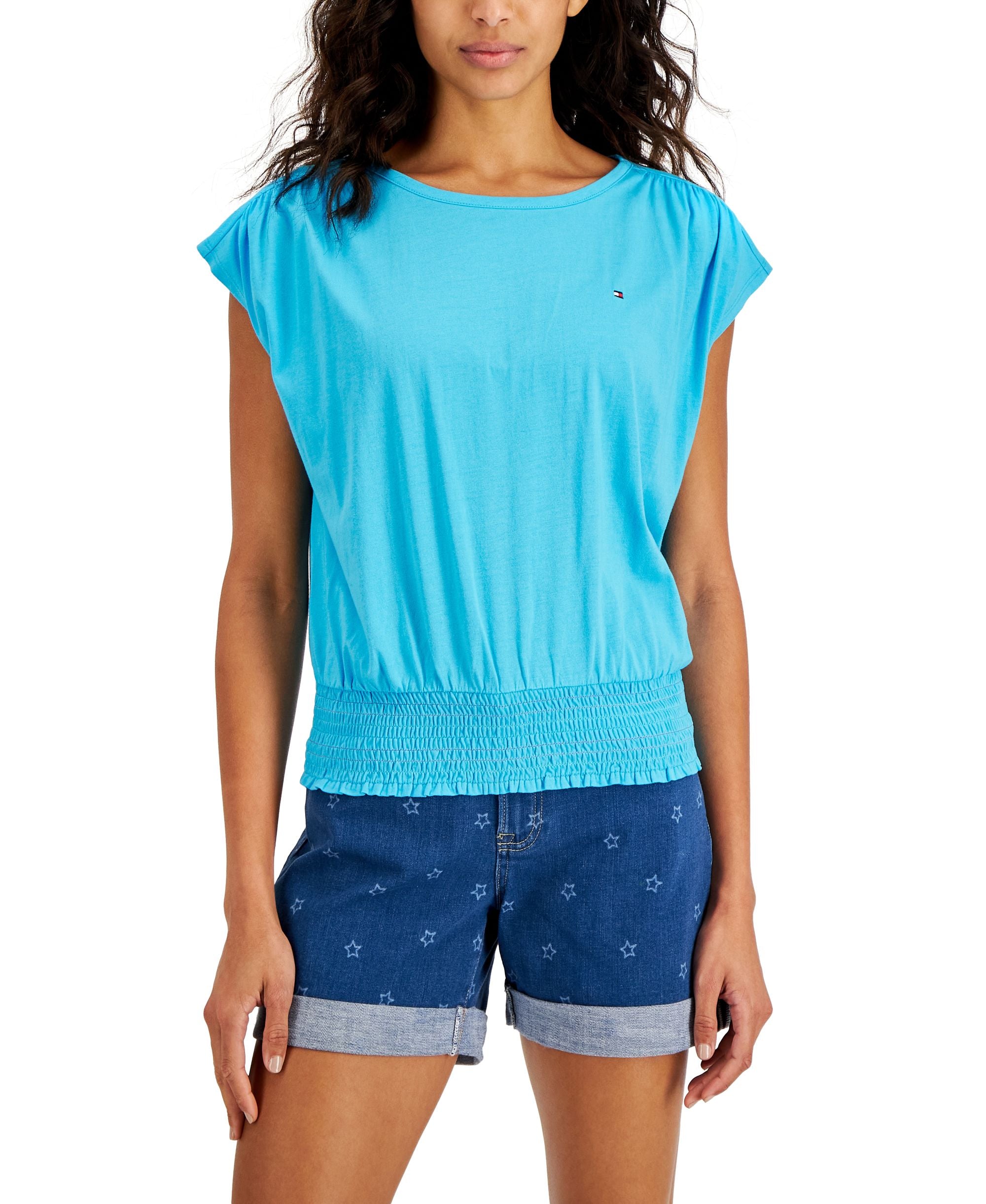 Tommy Hilfiger Womens Smocked Waist Top