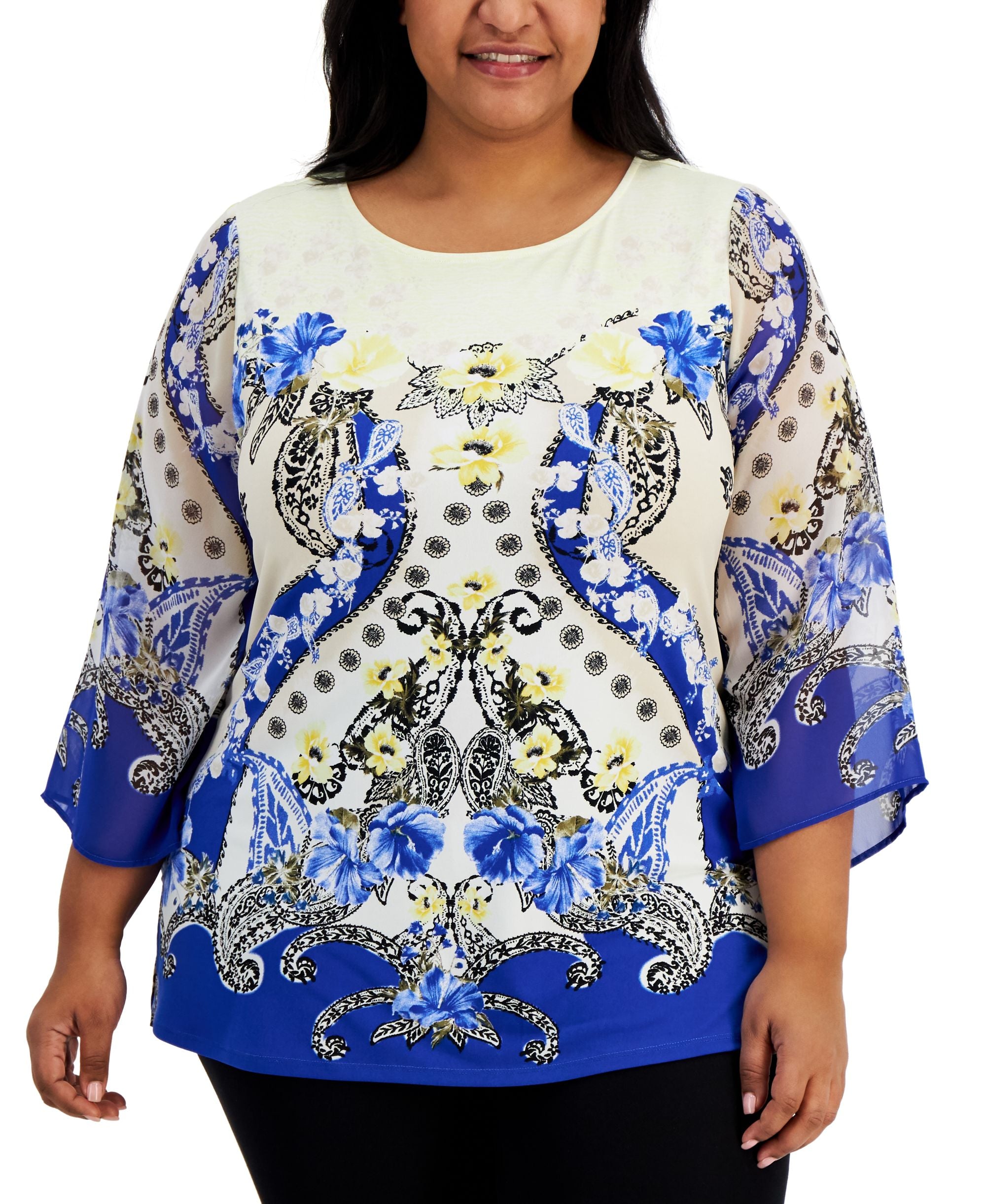 JM Collection Plus Size Scoop Neck 3/4 Sleeve Tunic