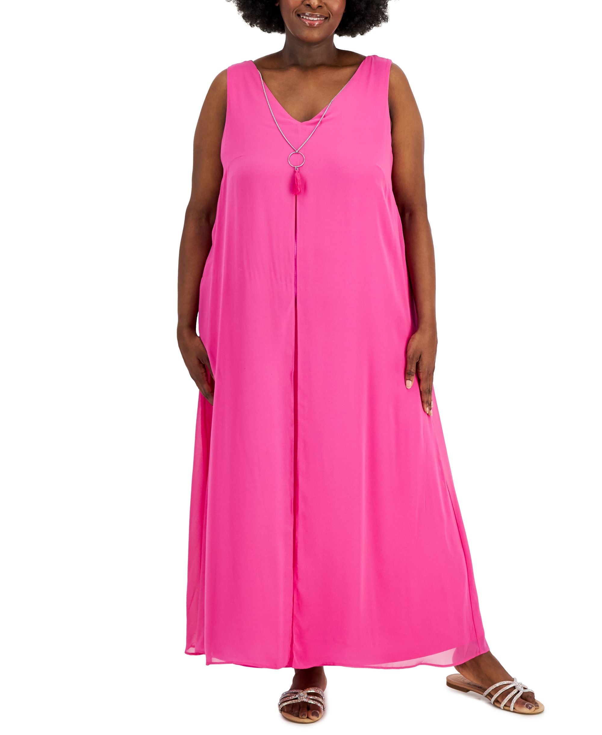 JM Collection Plus Size Chiffon Overlay Maxi Dress