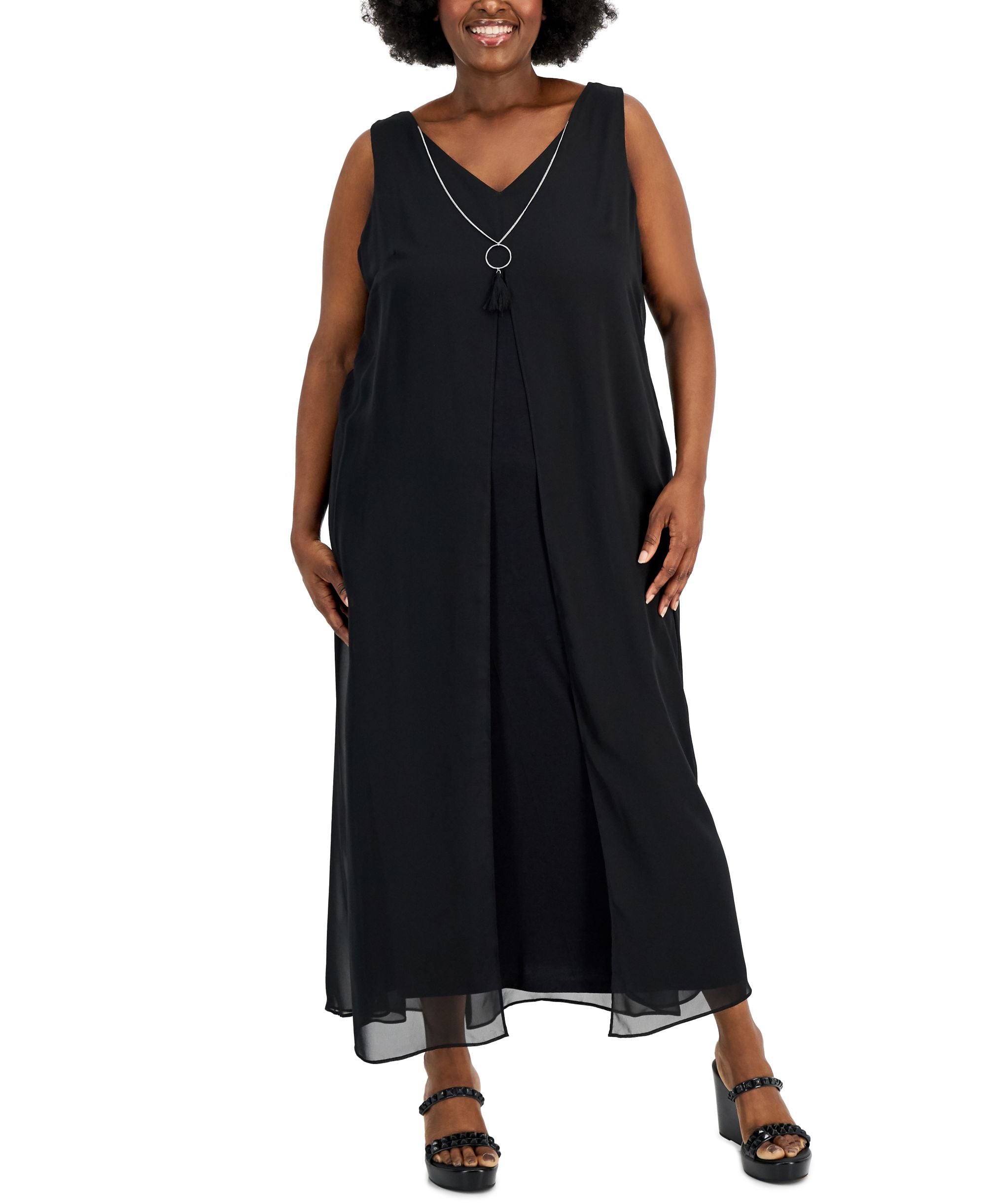 JM Collection Plus Size Chiffon Overlay Maxi Dress