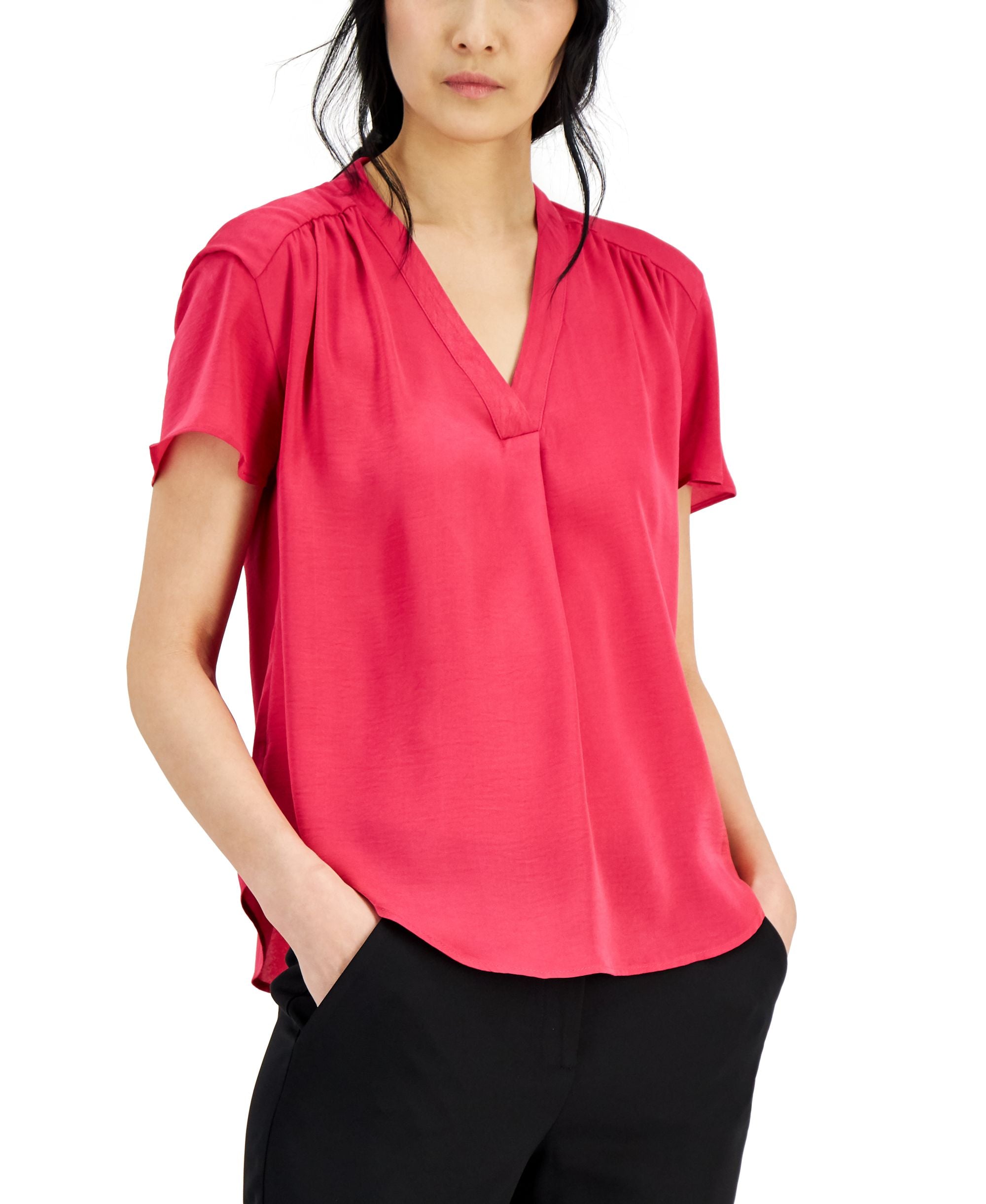 Alfani Shirred V Neck Dolman Sleeve Top