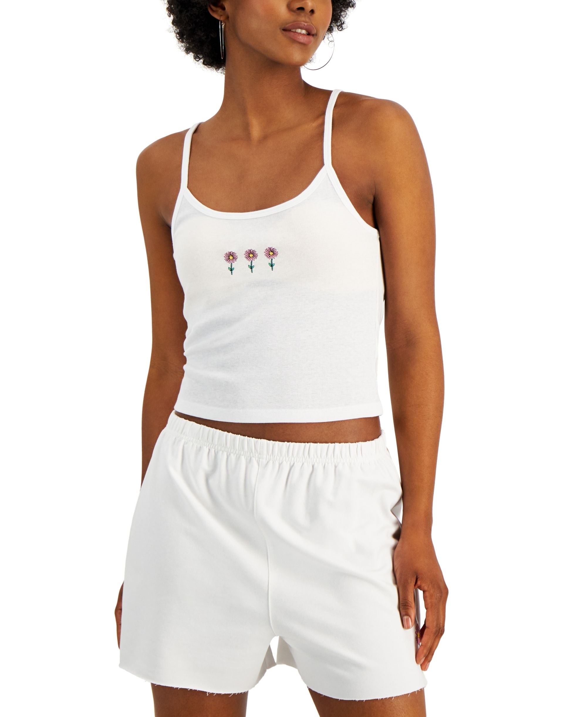 Rebellious One Juniors' Flower Embroidered Tank Top