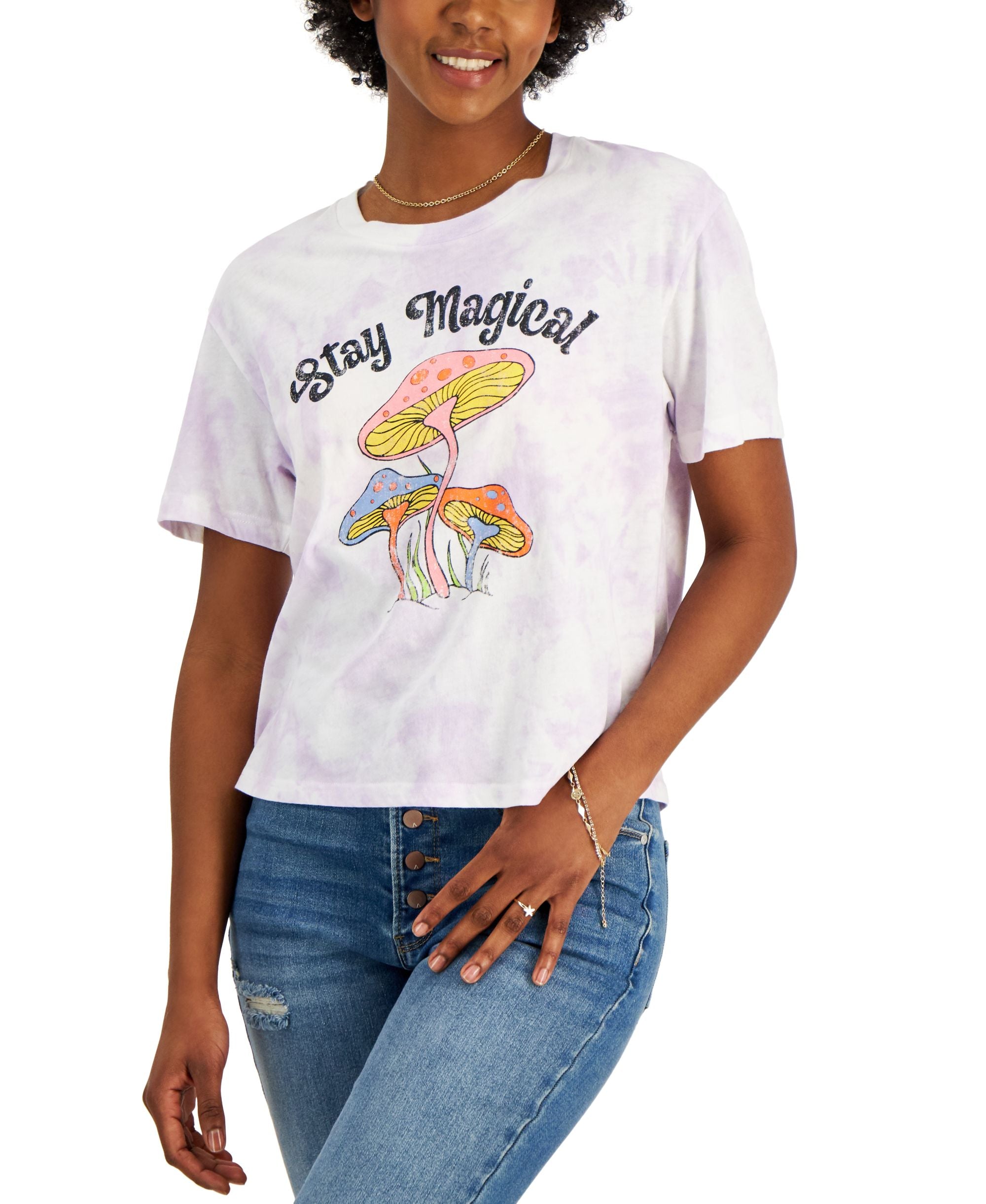 Juniors' Stay Magical Tie-Dyed Graphic-Print Tee