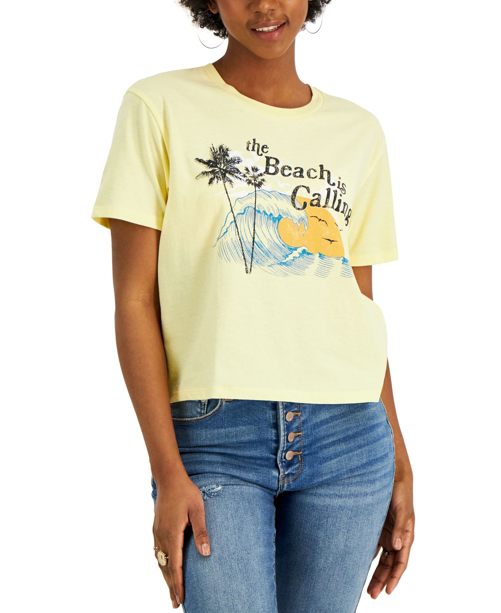 Juniors' The Beach Is Calling Graphic-Print Tee