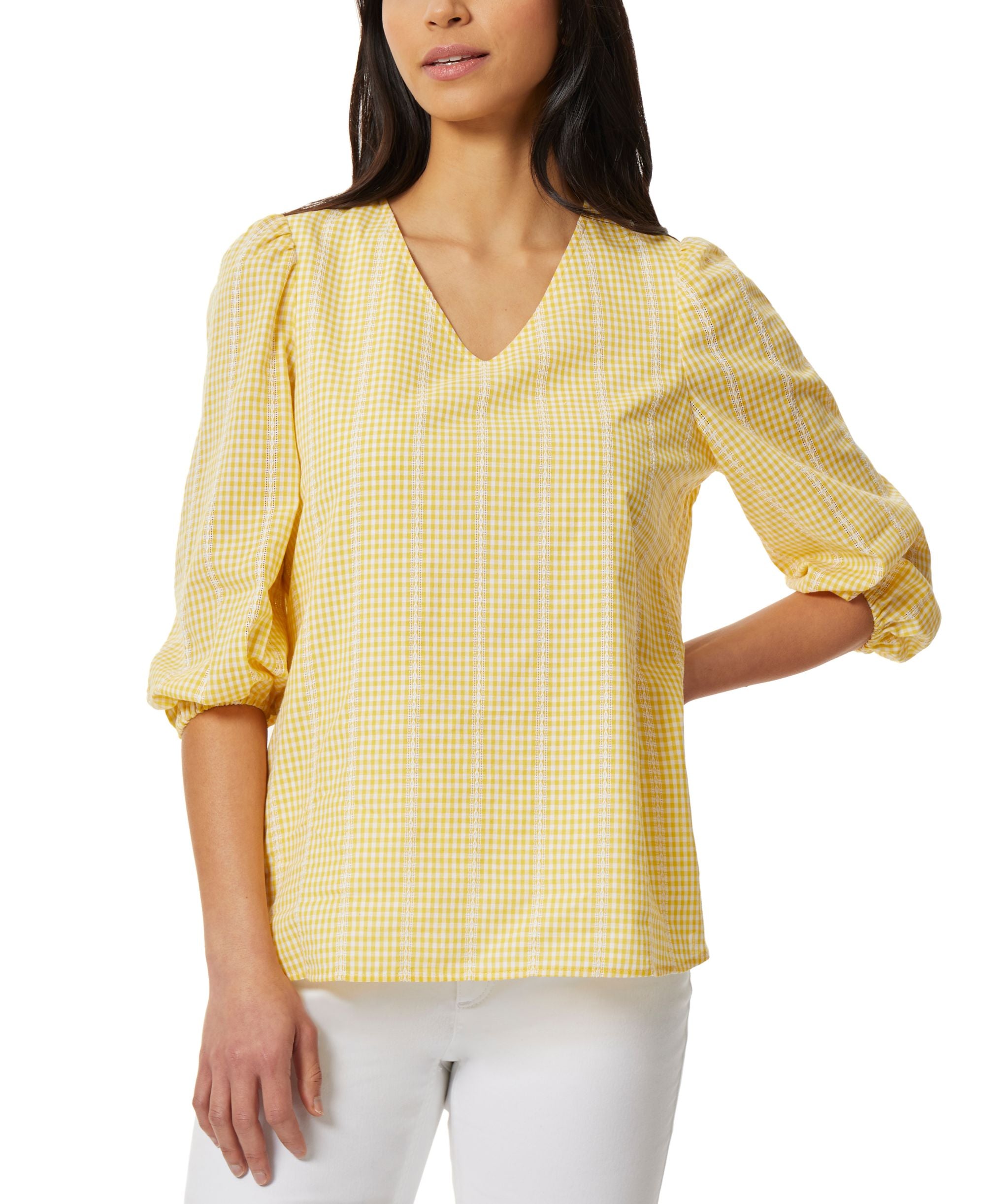 Womens V-neck Puff Sleeve Blouse Top