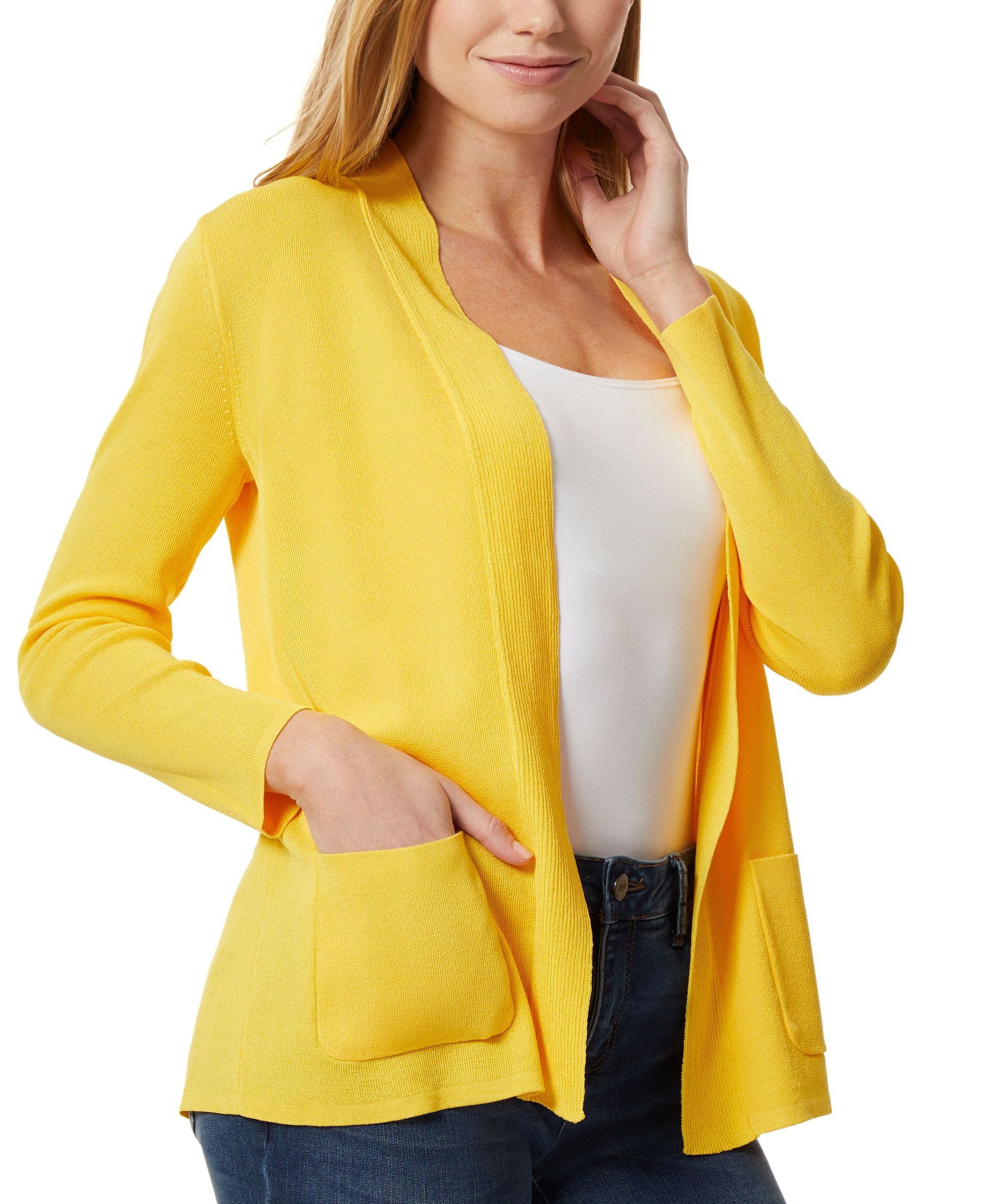 Womens Open Front Cardigan Sweater With Rib Placket