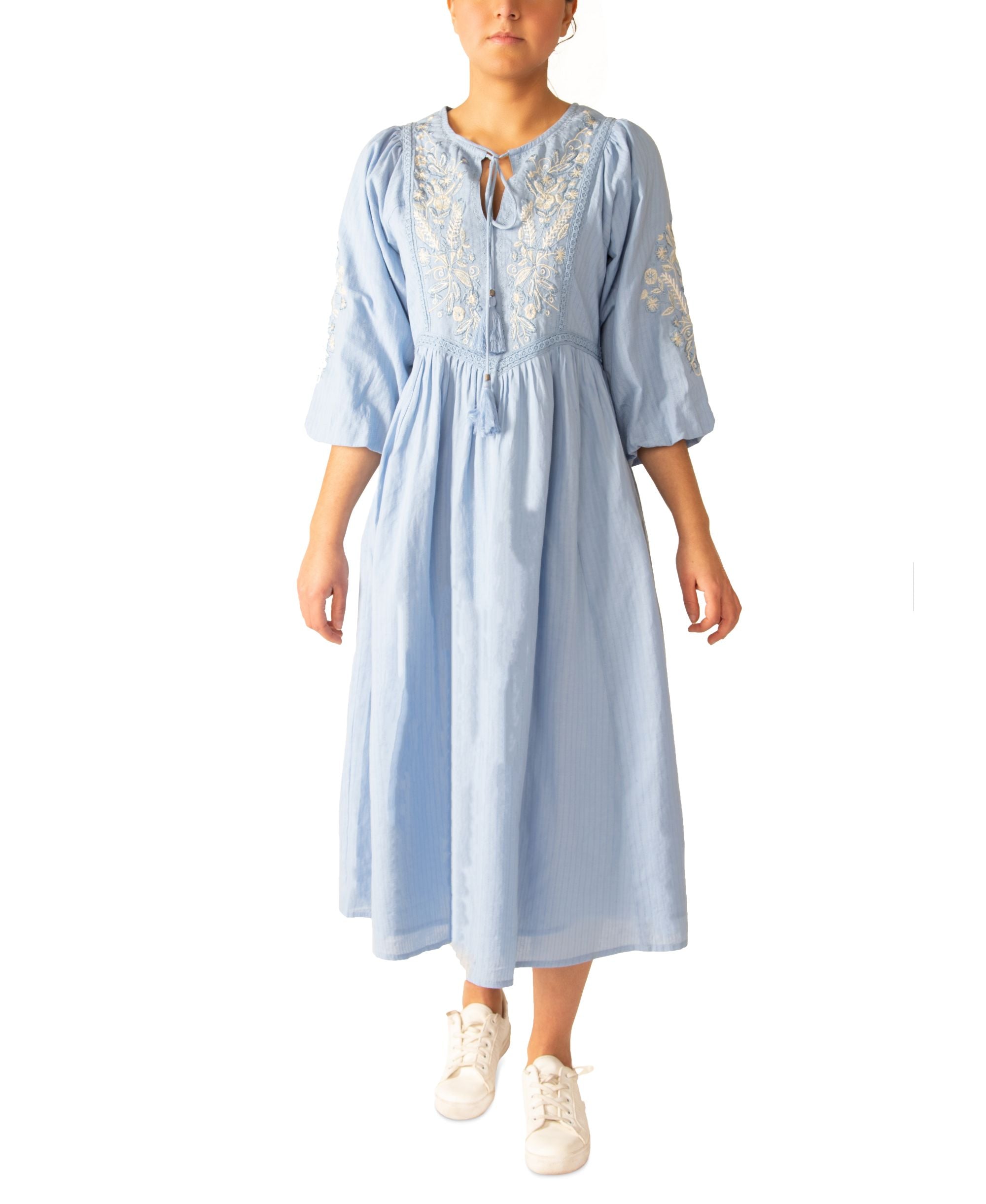 Black Tape Cotton Embroidered Dress