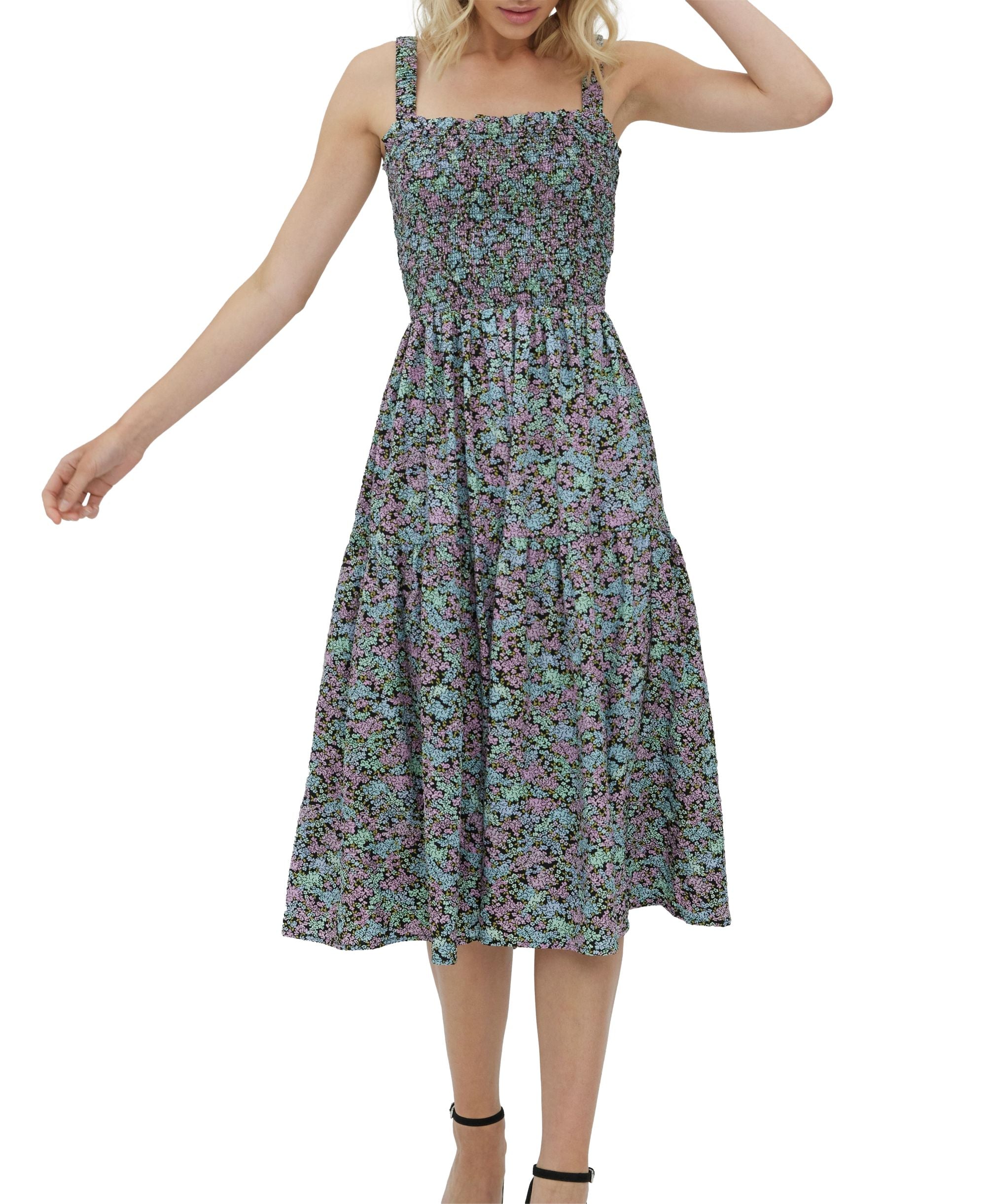 Mollie Smocked Cutout-Back Midi Dress