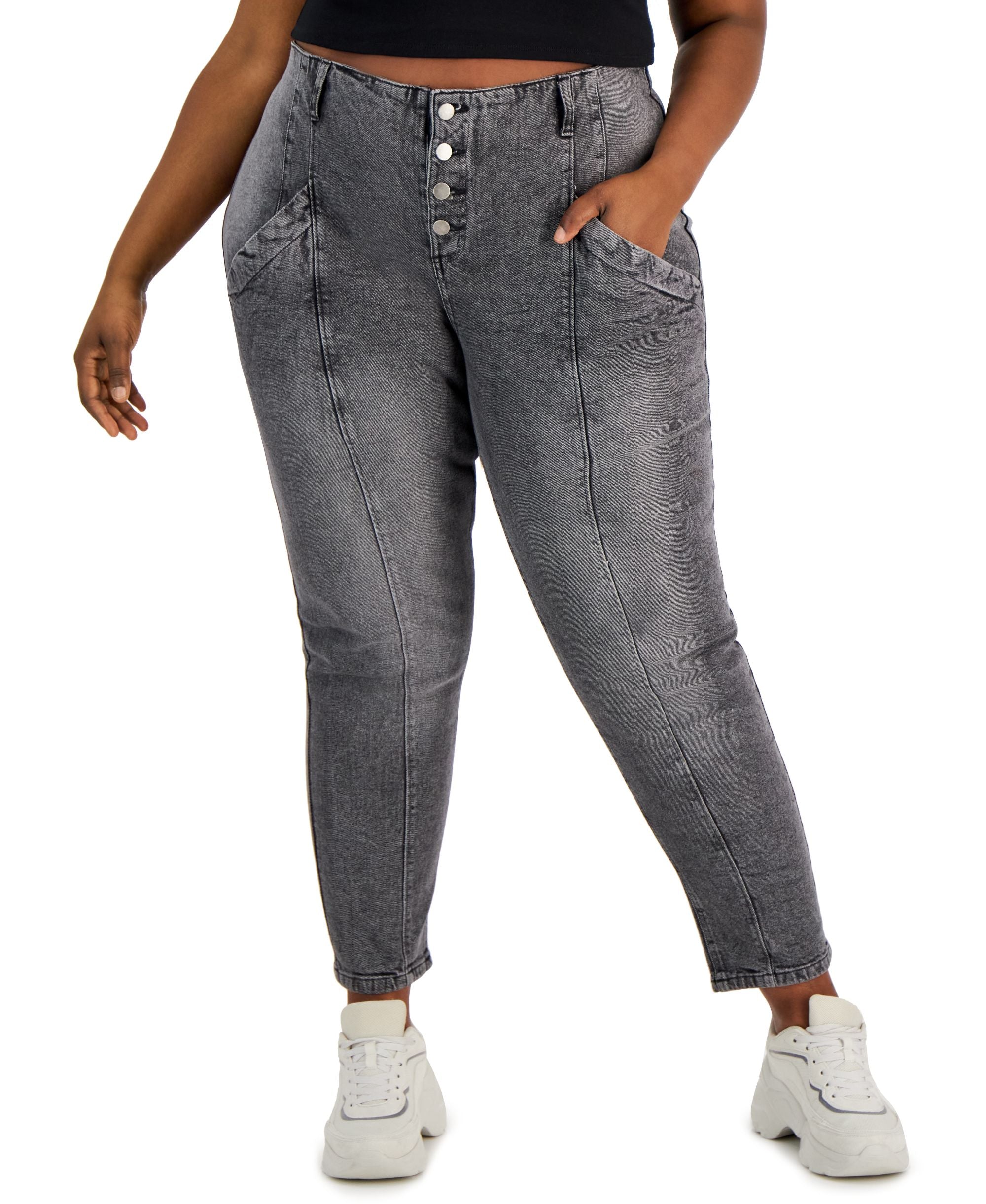 Tinseltown Trendy Plus Size Button Front Jeans