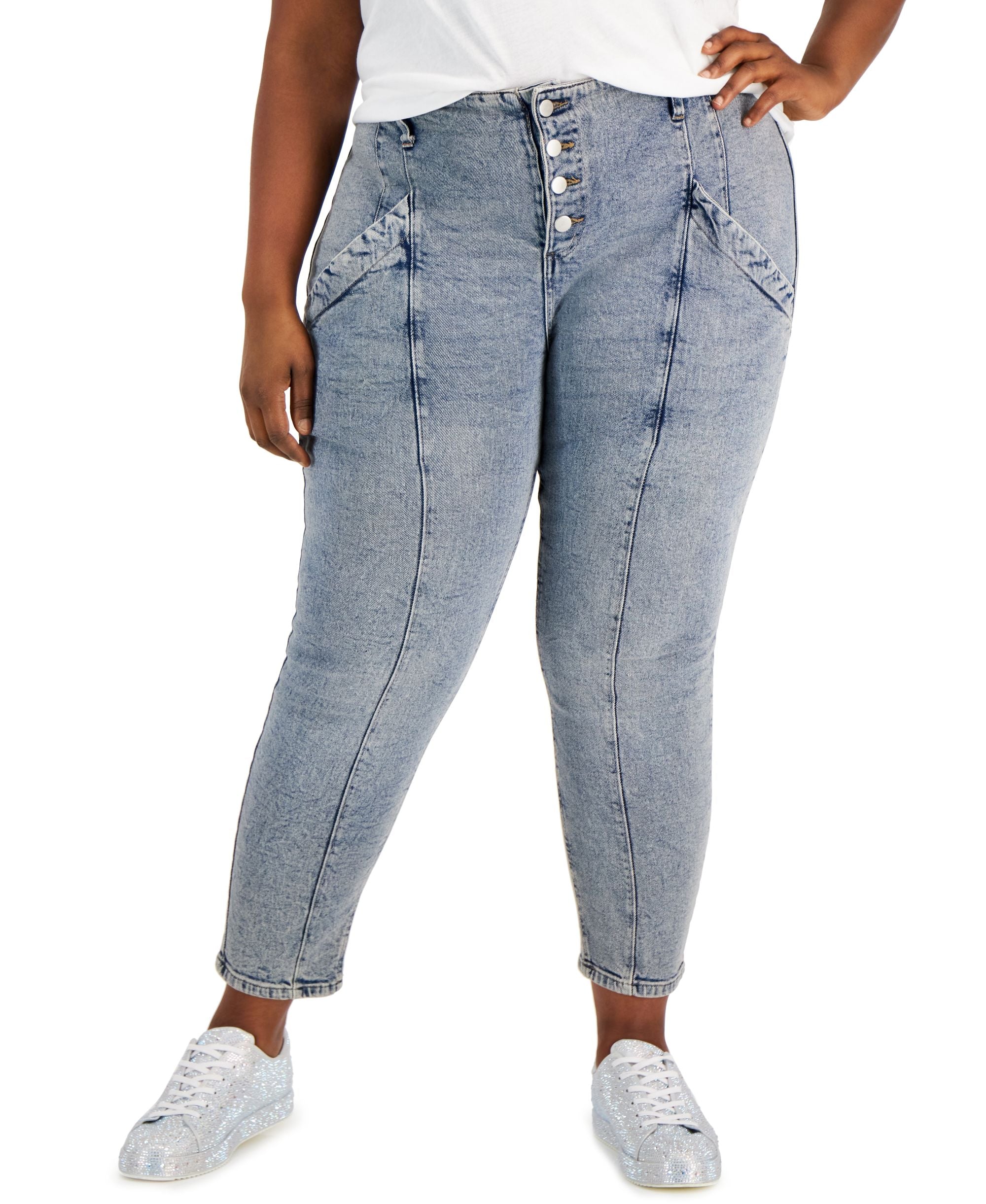 Tinseltown Trendy Plus Size Button Front Jeans