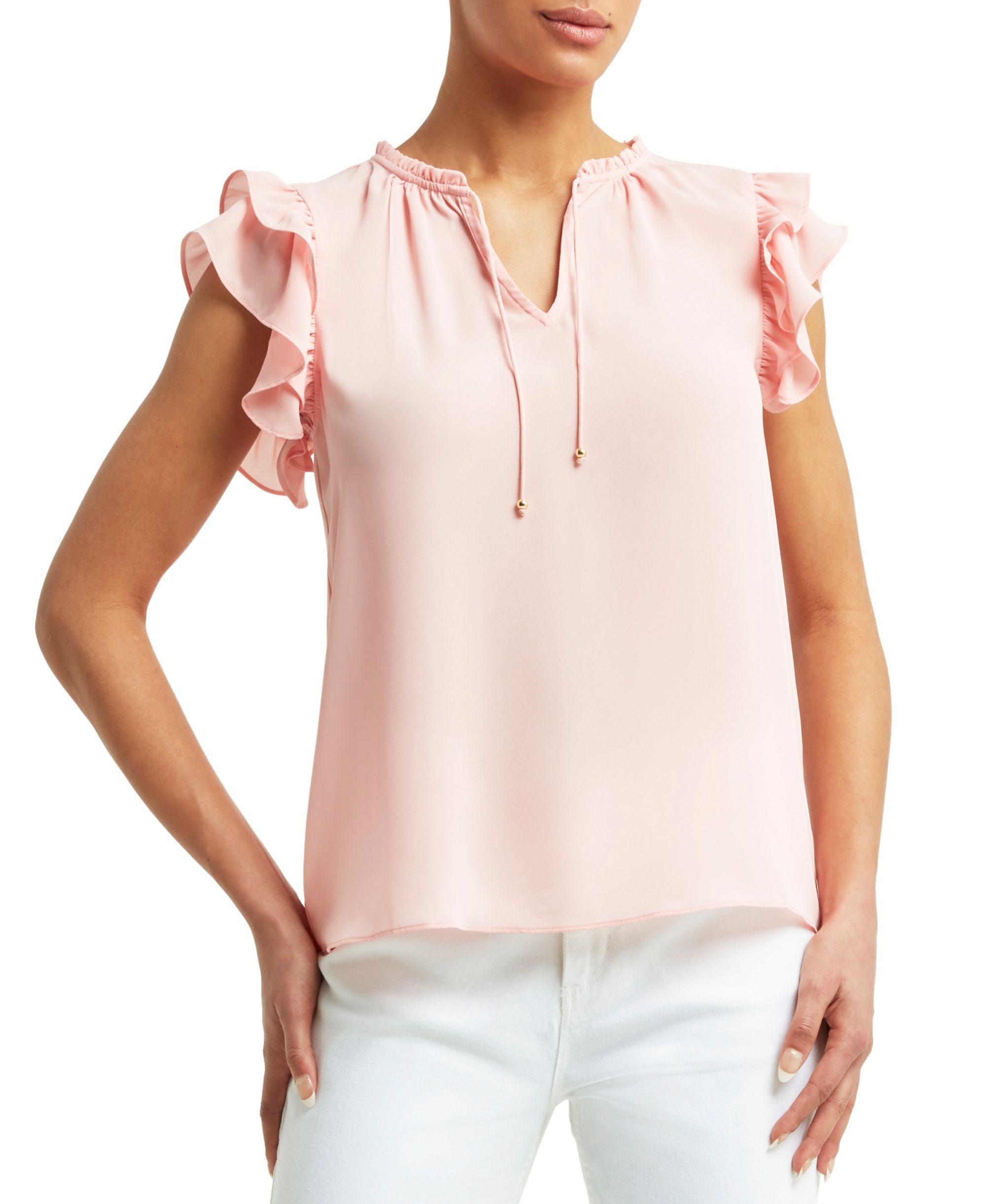 H Halston Tiered Flutter Sleeve Top