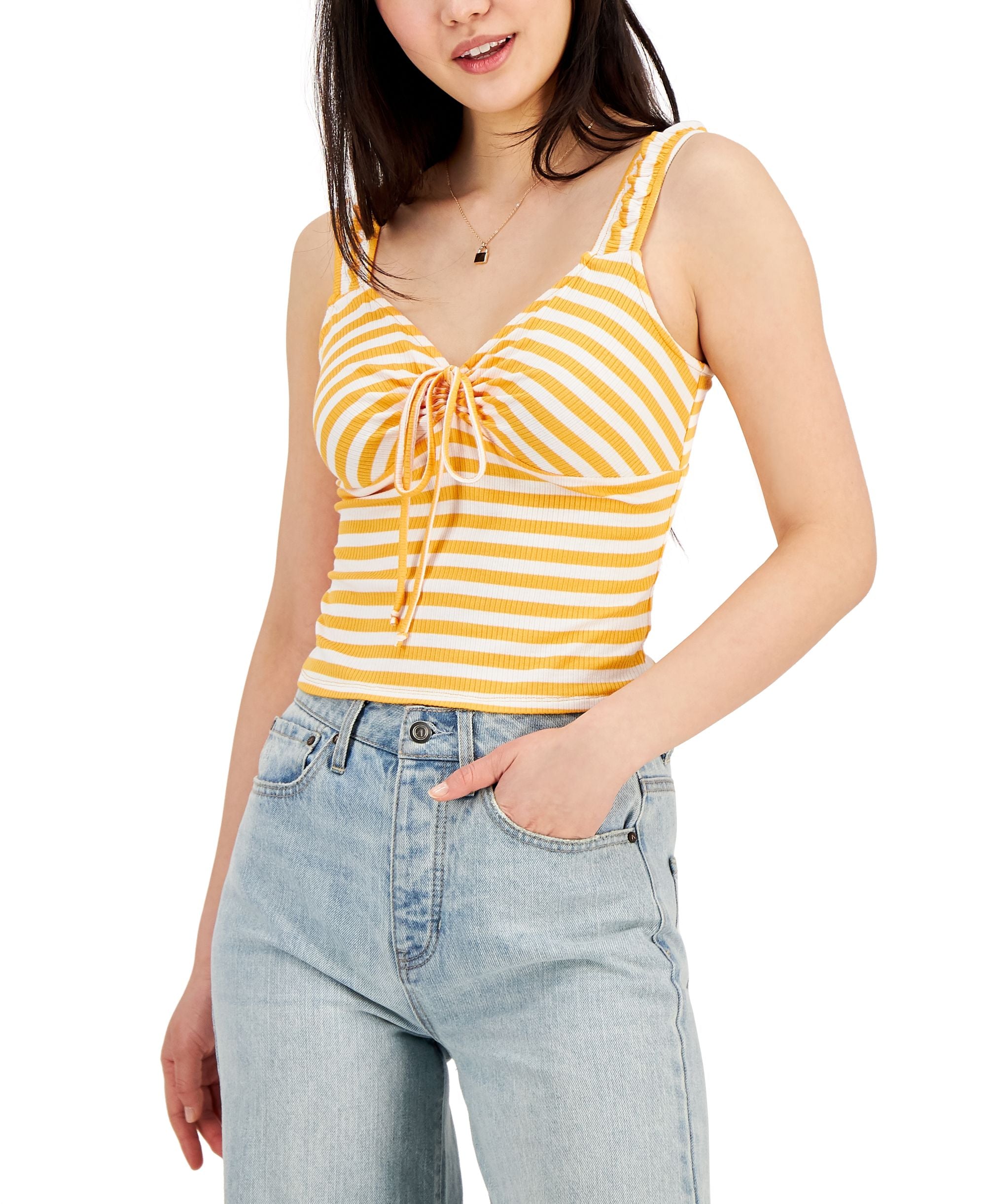 Self Esteem Womens Tie Front Cropped Tank Top