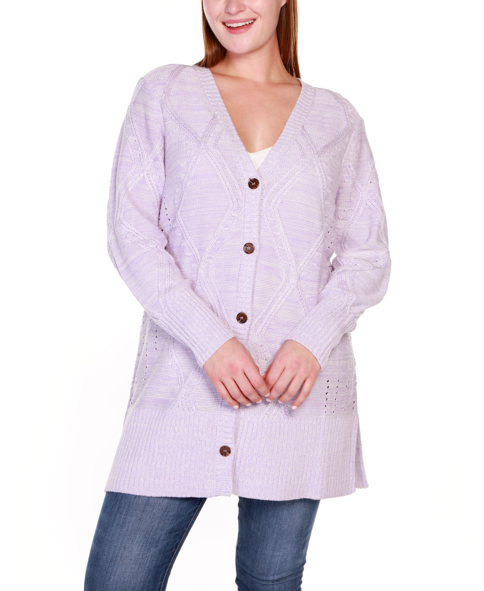 Black Label Plus Size Marled Cable Knit Cardigan Sweater