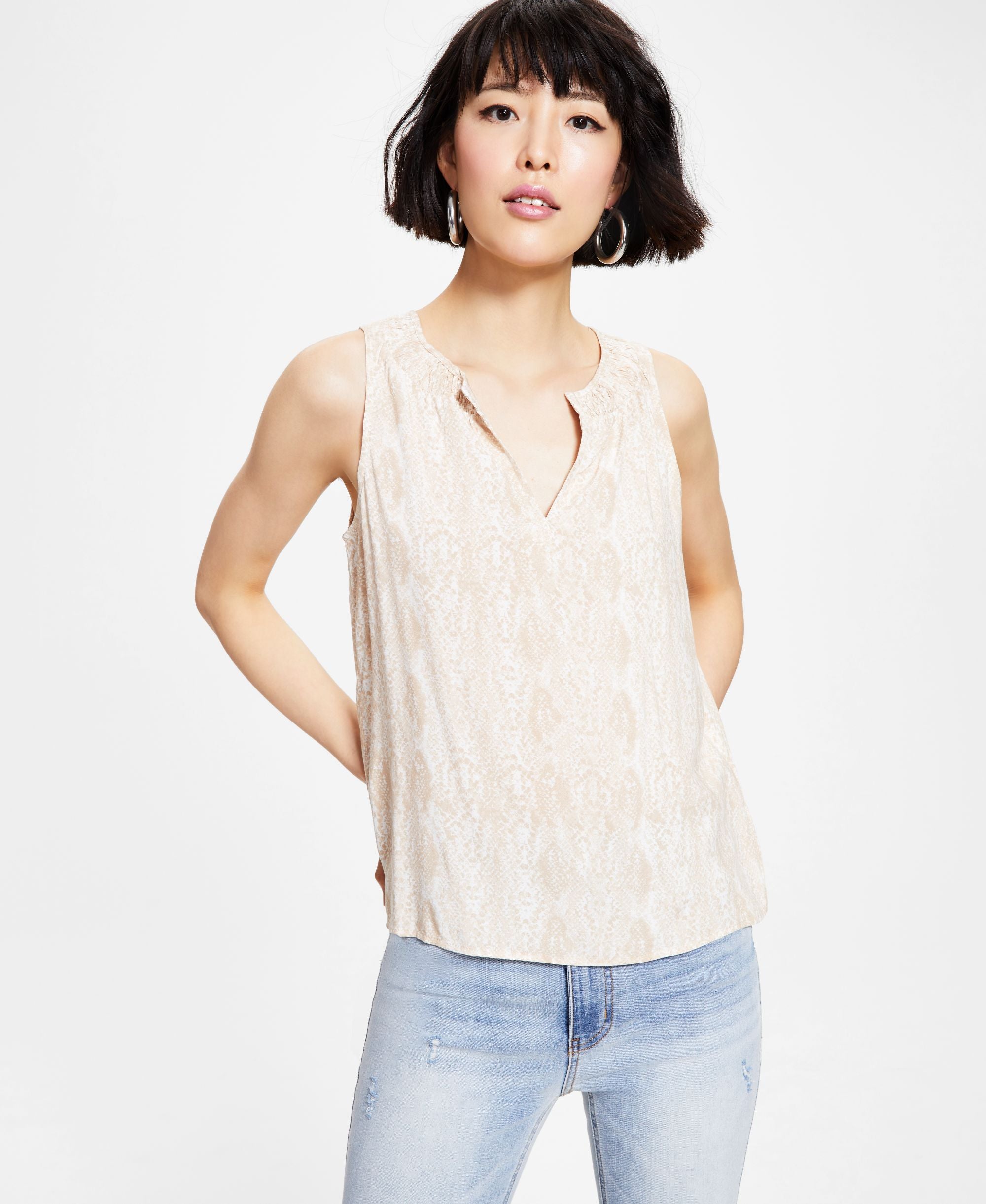 Tinsel Petite Split Neck Top
