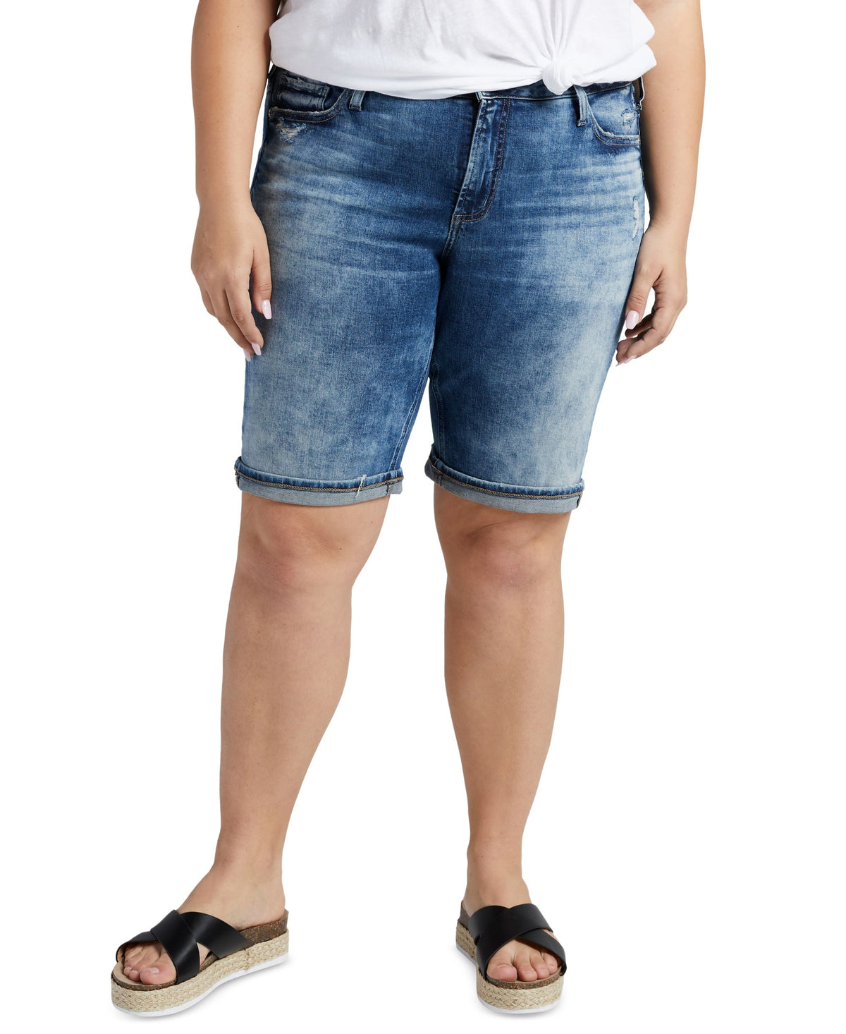 Silver Jeans Co. Plus Size Elyse Mid Rise Denim Bermuda Shorts