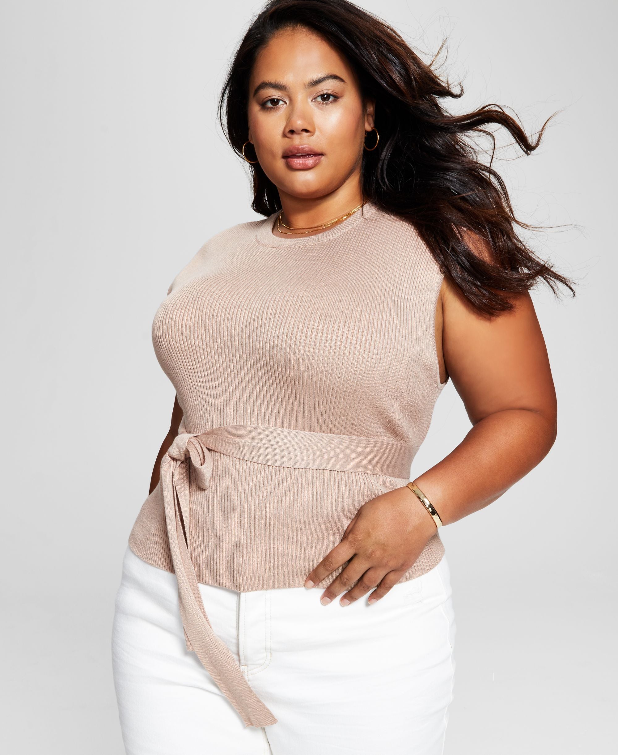 Now This Trendy Plus Size Ribbed Tie Waist Top