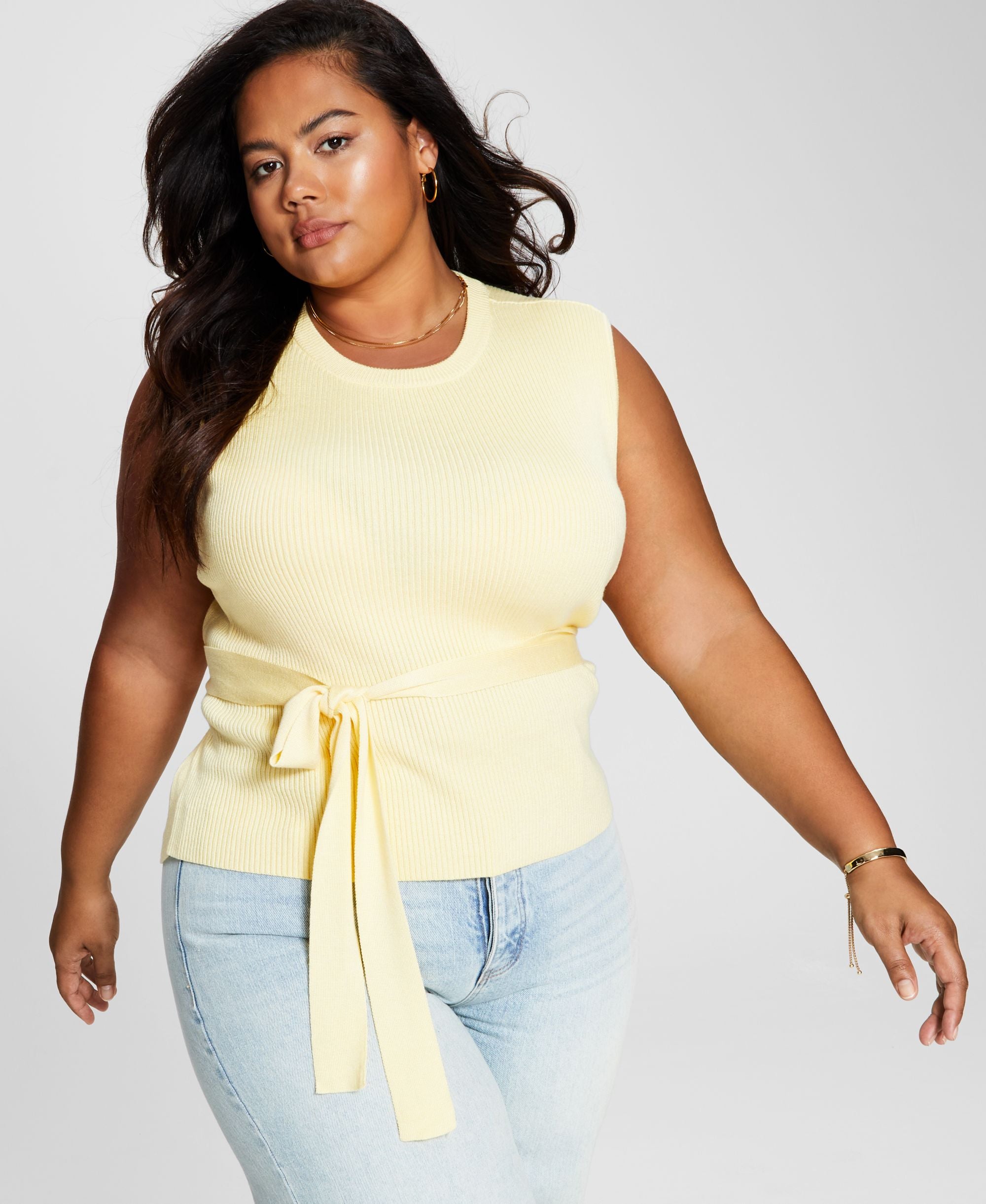 Now This Trendy Plus Size Ribbed Tie Waist Top