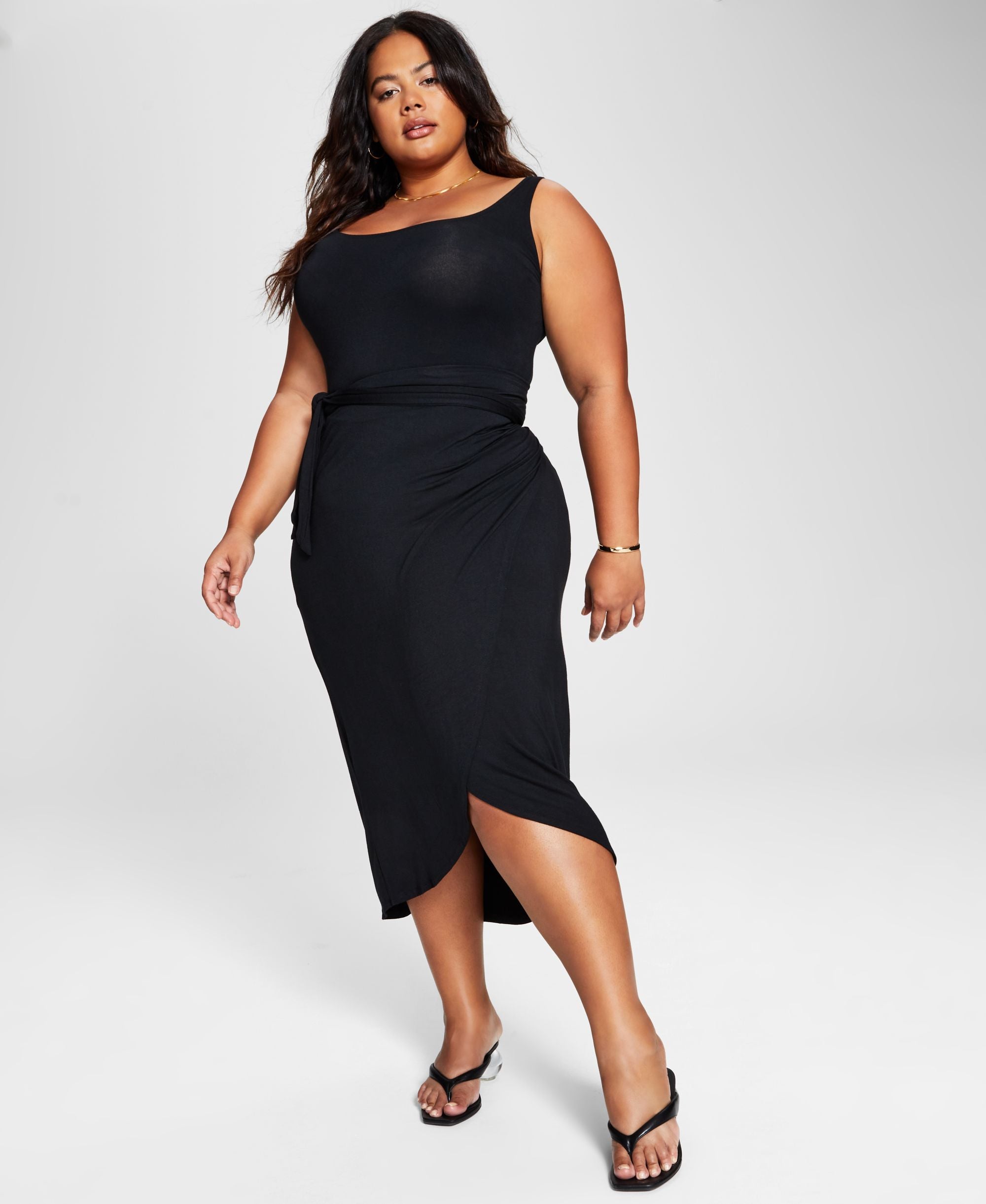 Now This Trendy Plus Size Side Tie Midi Dress