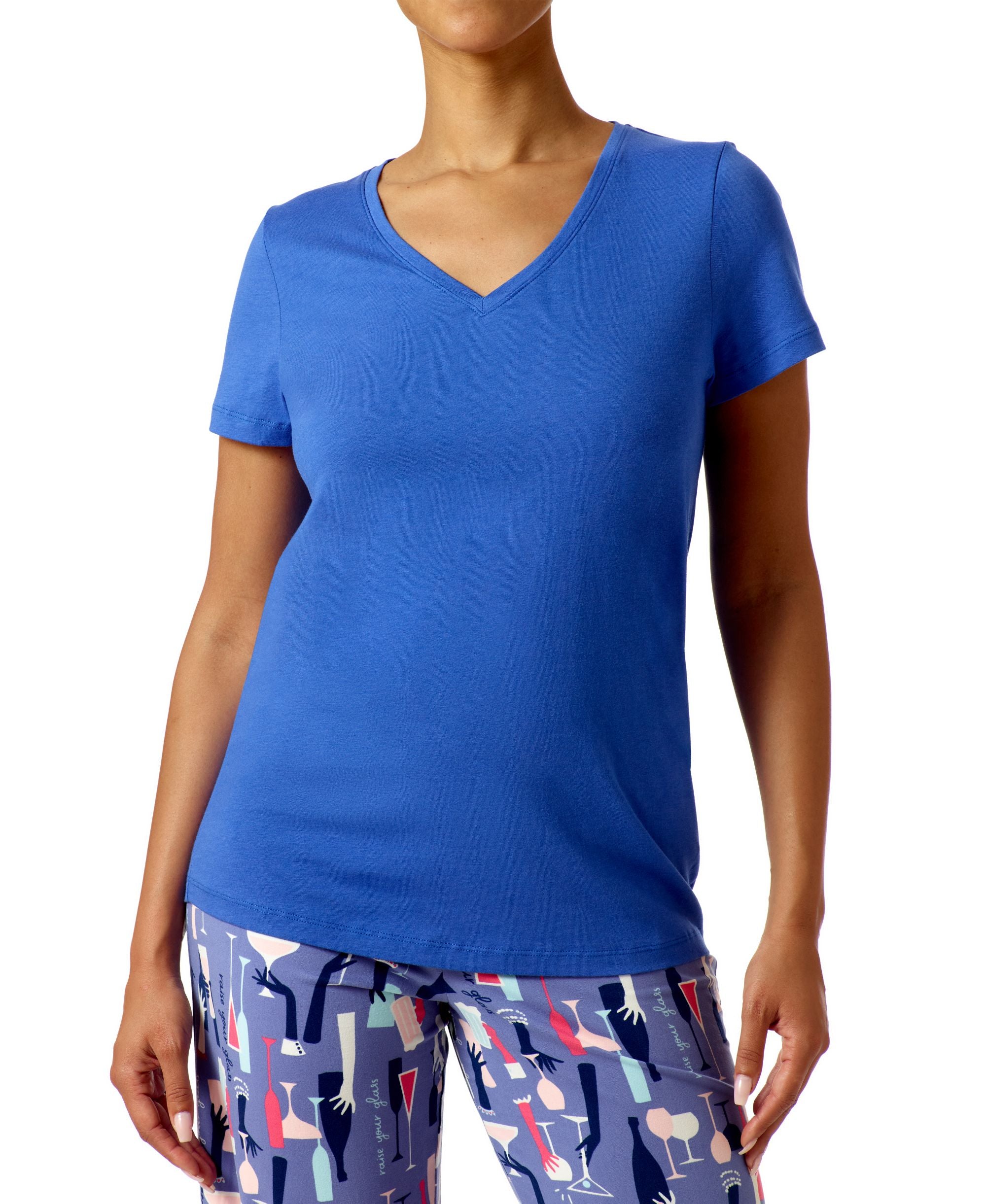 Hue Solid Short Sleeve V-Neck Sleep T-Shirt