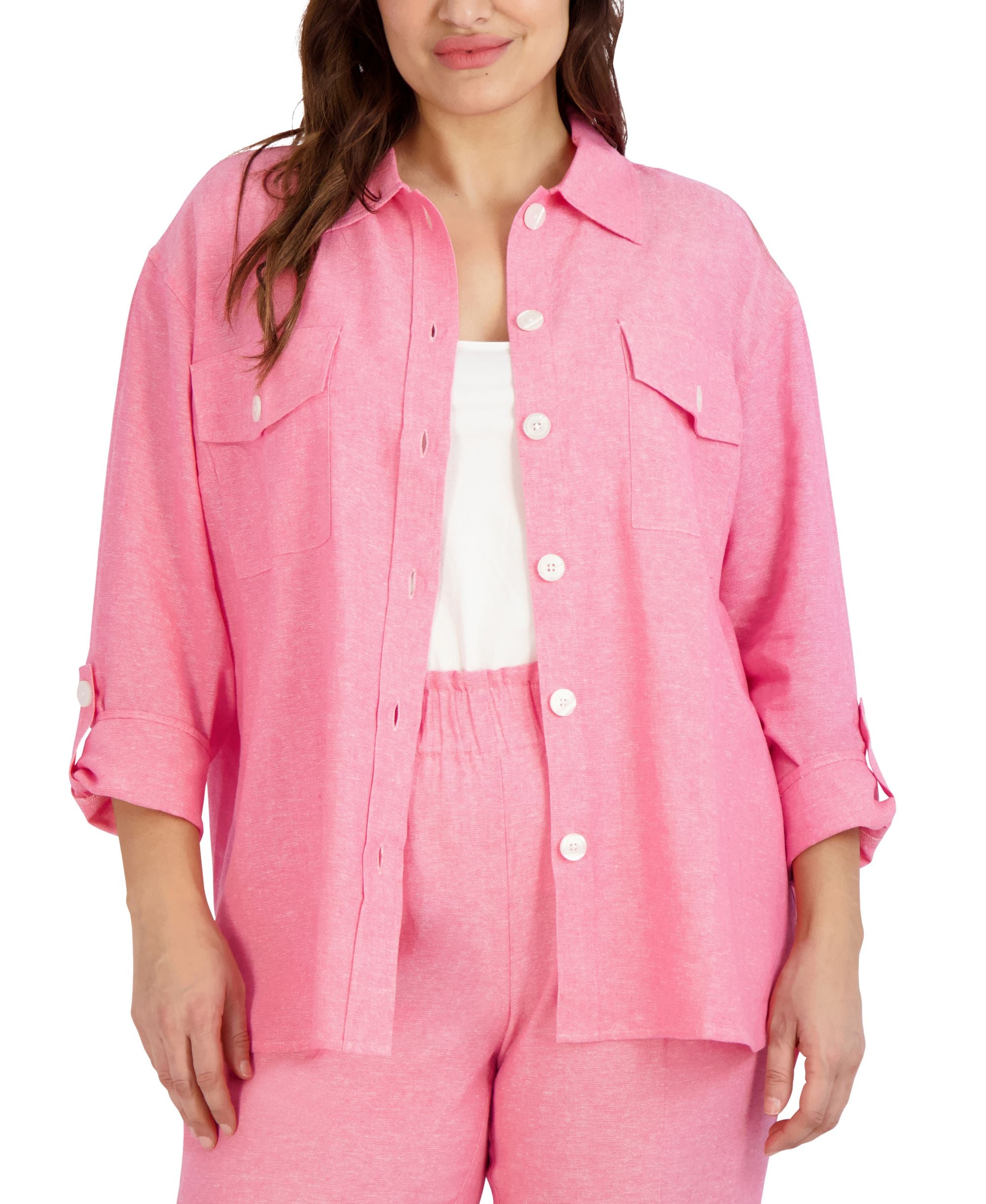 Jones New York Plus Size Oversized Button Down Linen Shacket