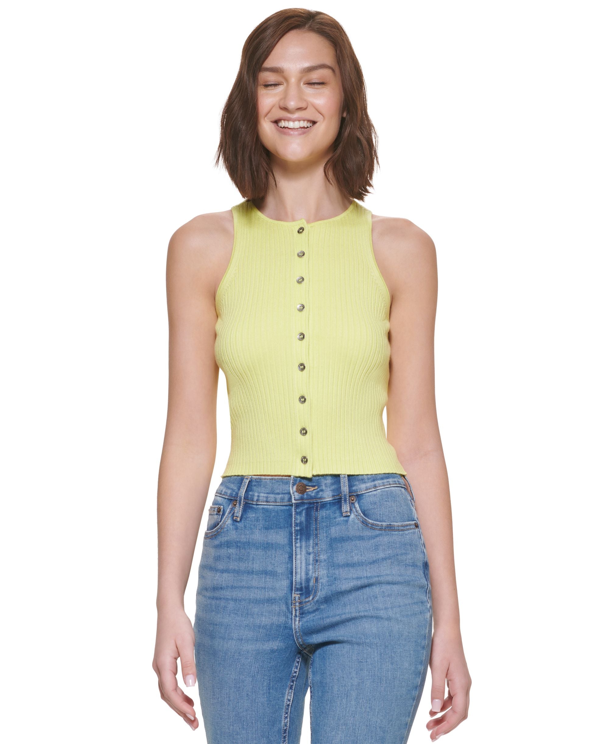 Calvin Klein Jeans Ribbed Button-Down Sleeveless Top