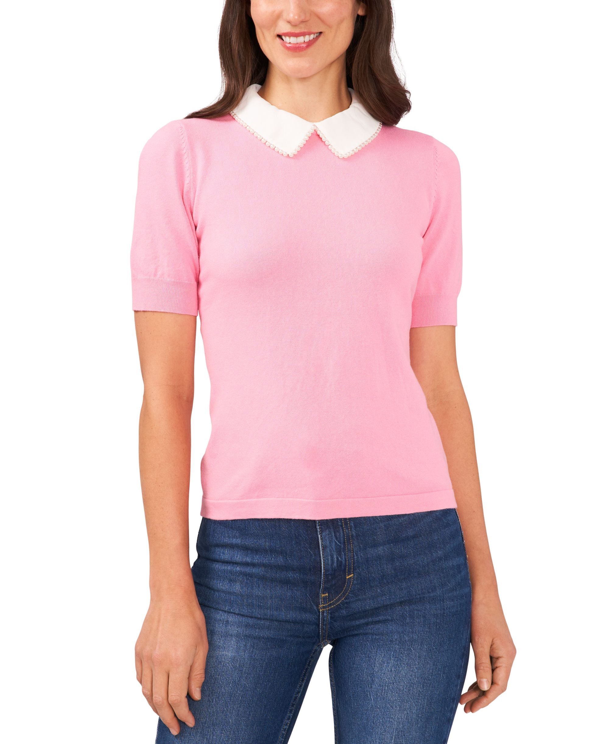 Cece Petite Embellished Collar Sweater
