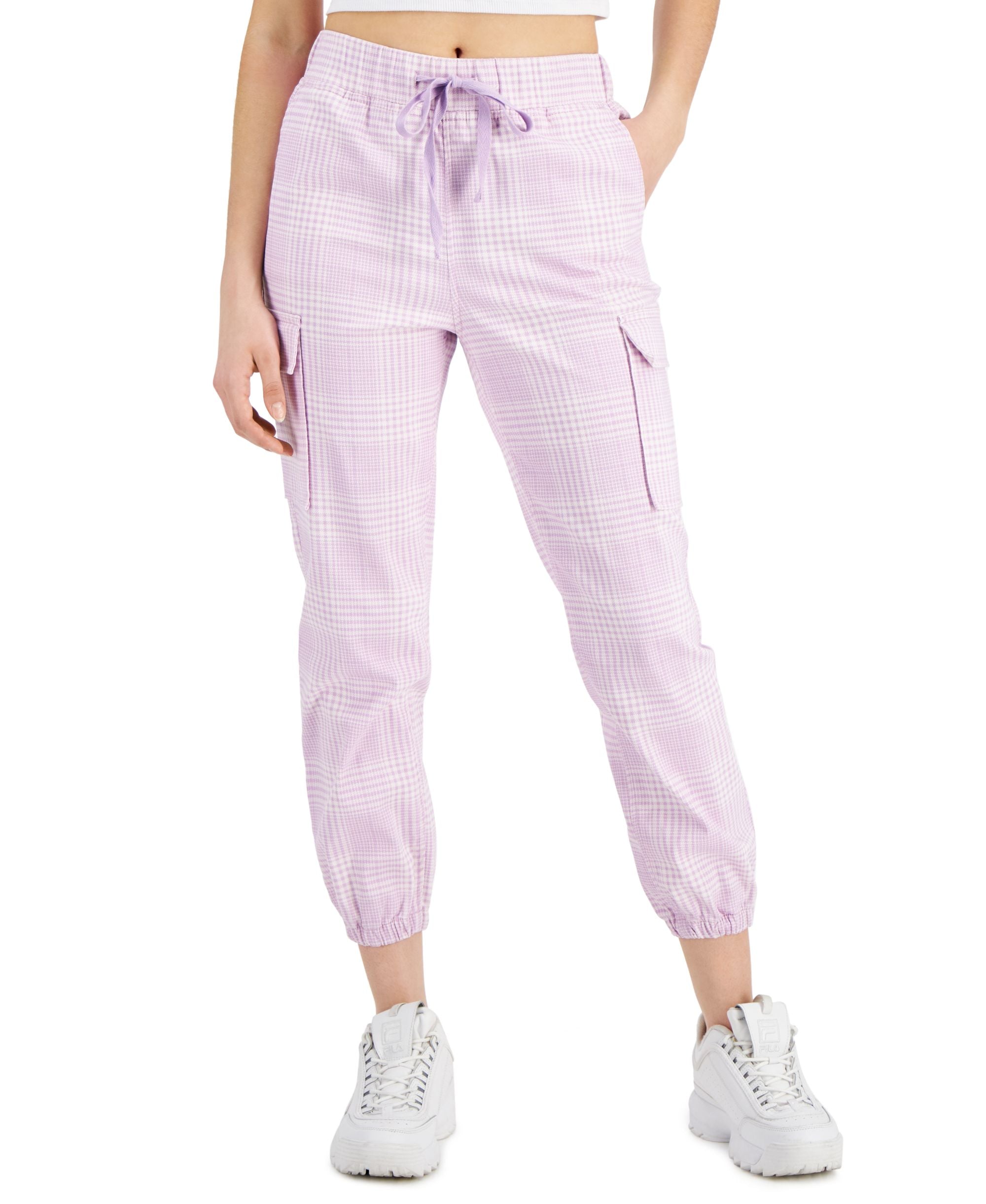 Juniors' Plaid Cargo Pull-On Jogger Pants