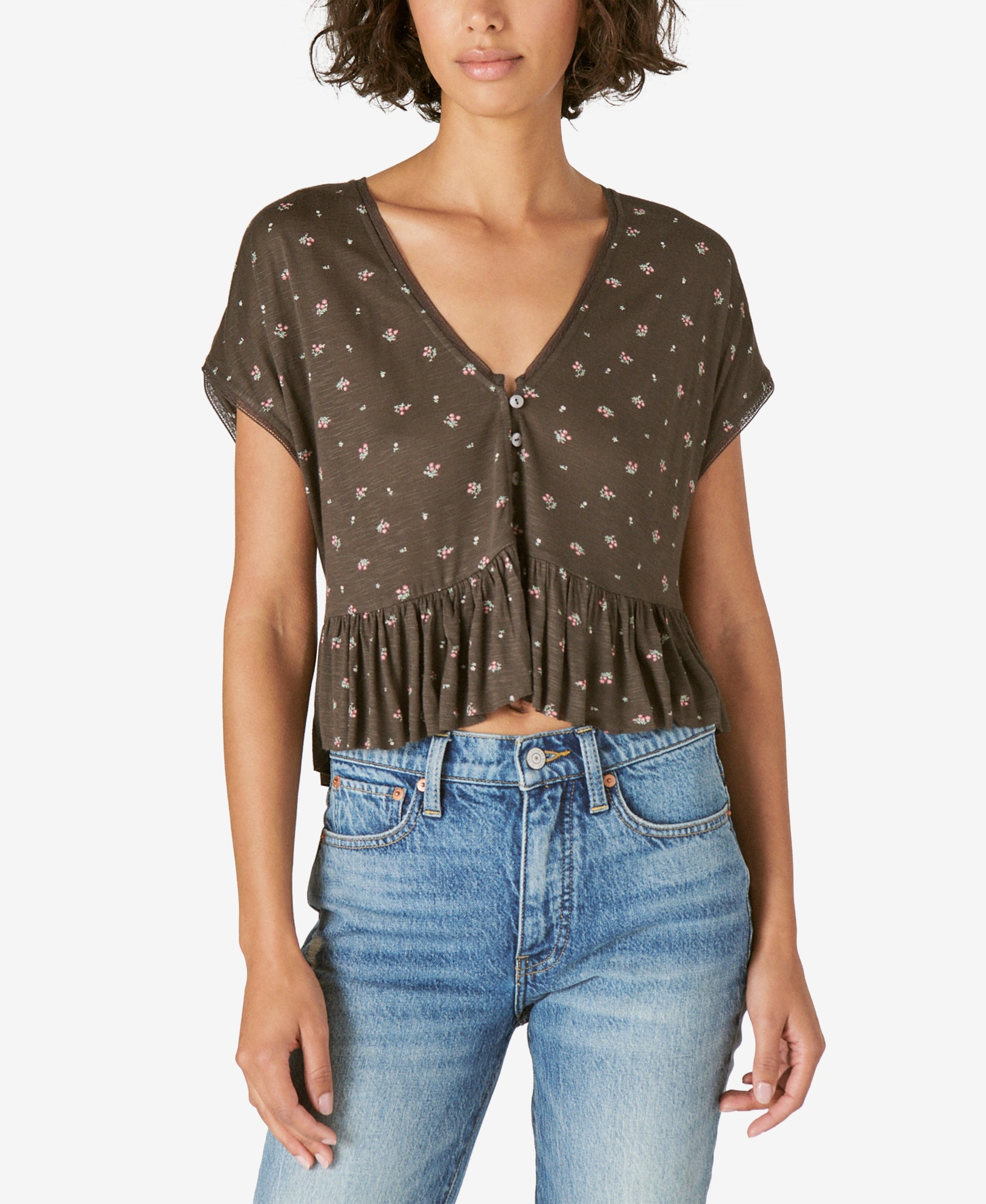 Button-Front Peplum Top
