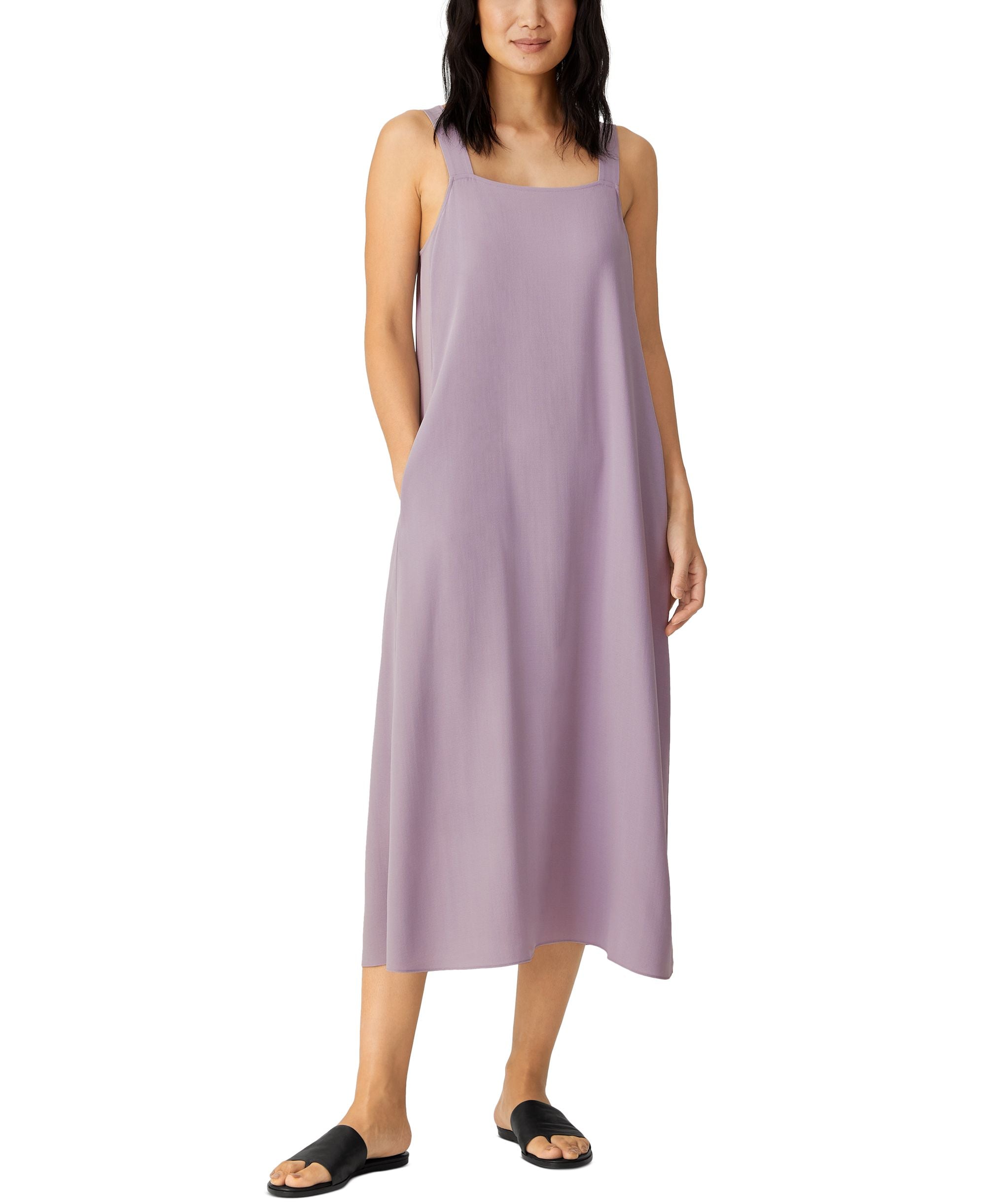 Eileen Fisher Womens Petite Solid Silk Pocket Dress