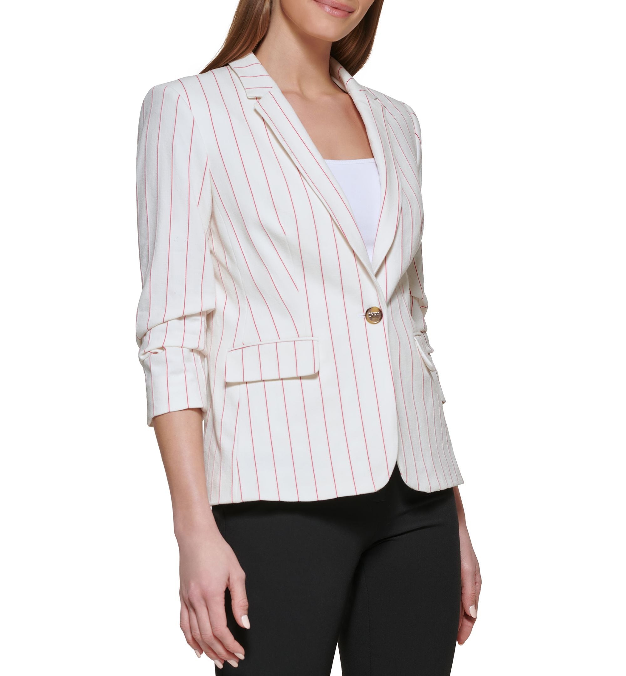 DKNY Petite Striped One Button Blazer