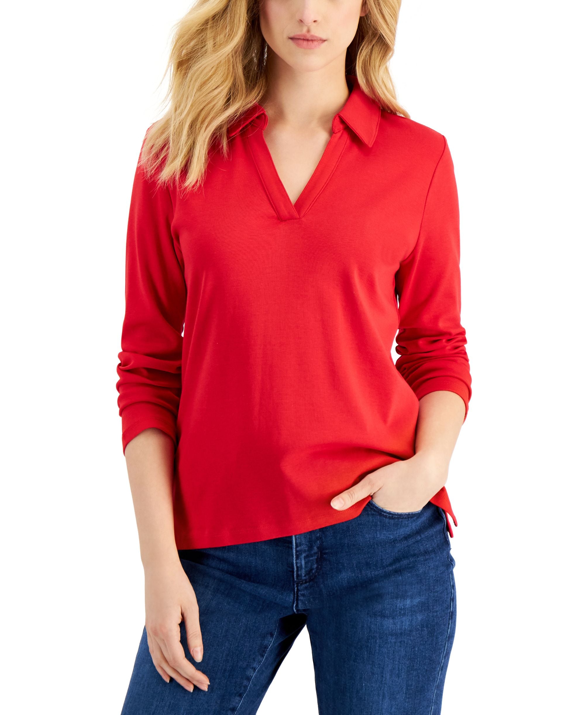 Charter Club Womens Cotton Johnny Collar T-Shirt