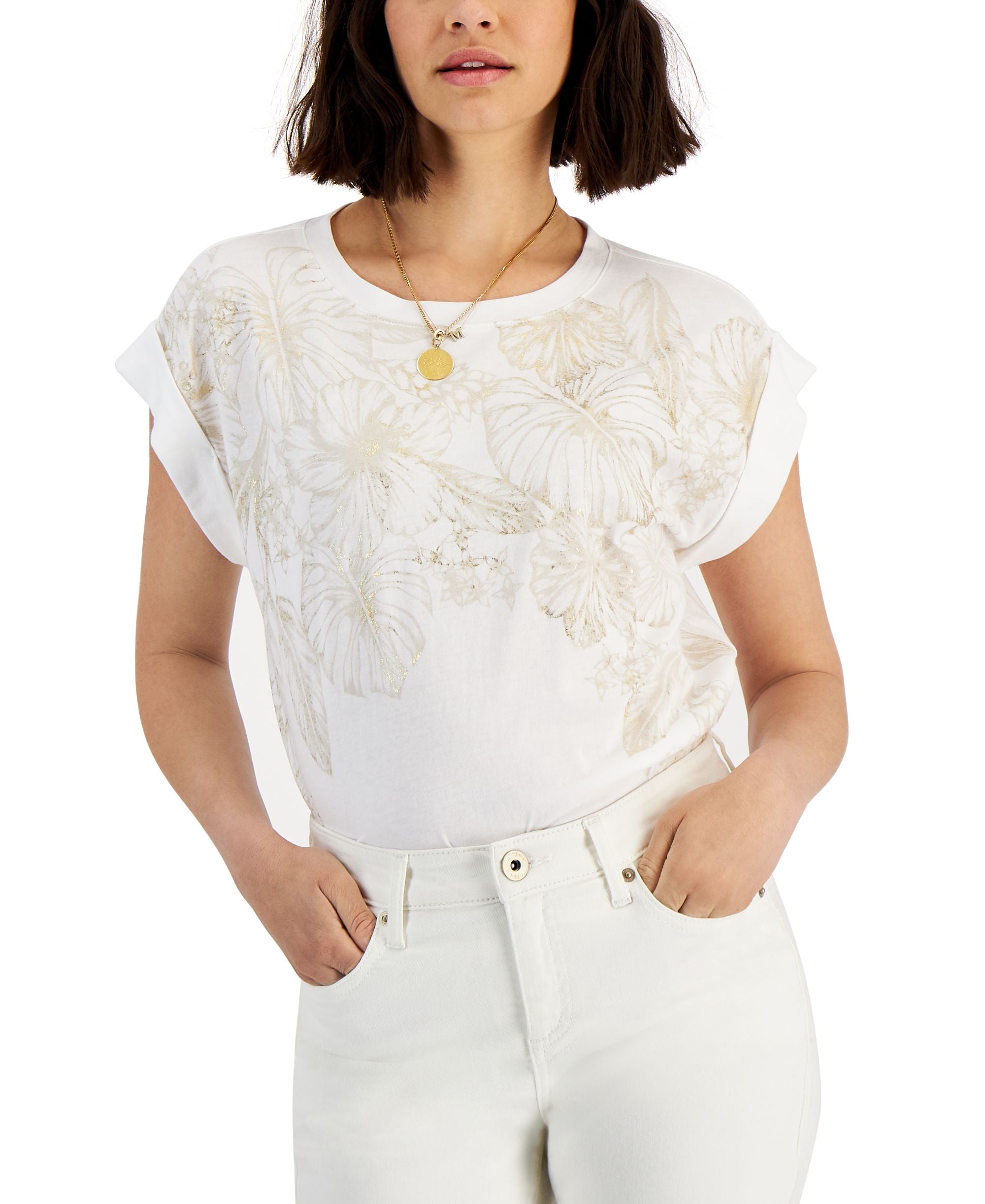 INC International Concepts Womens Floral Print T-Shirt