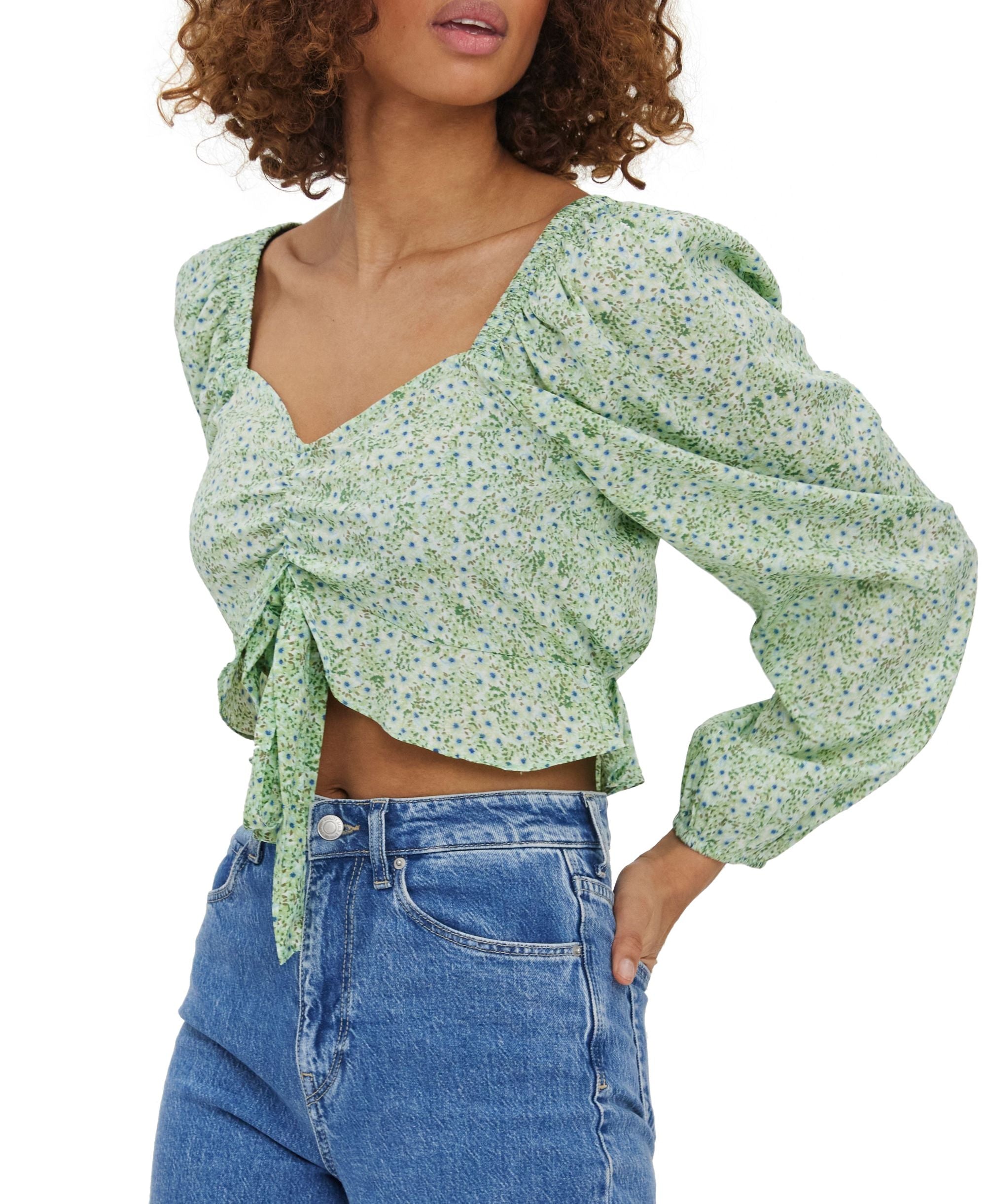 Henna Cropped Tie-Front Top