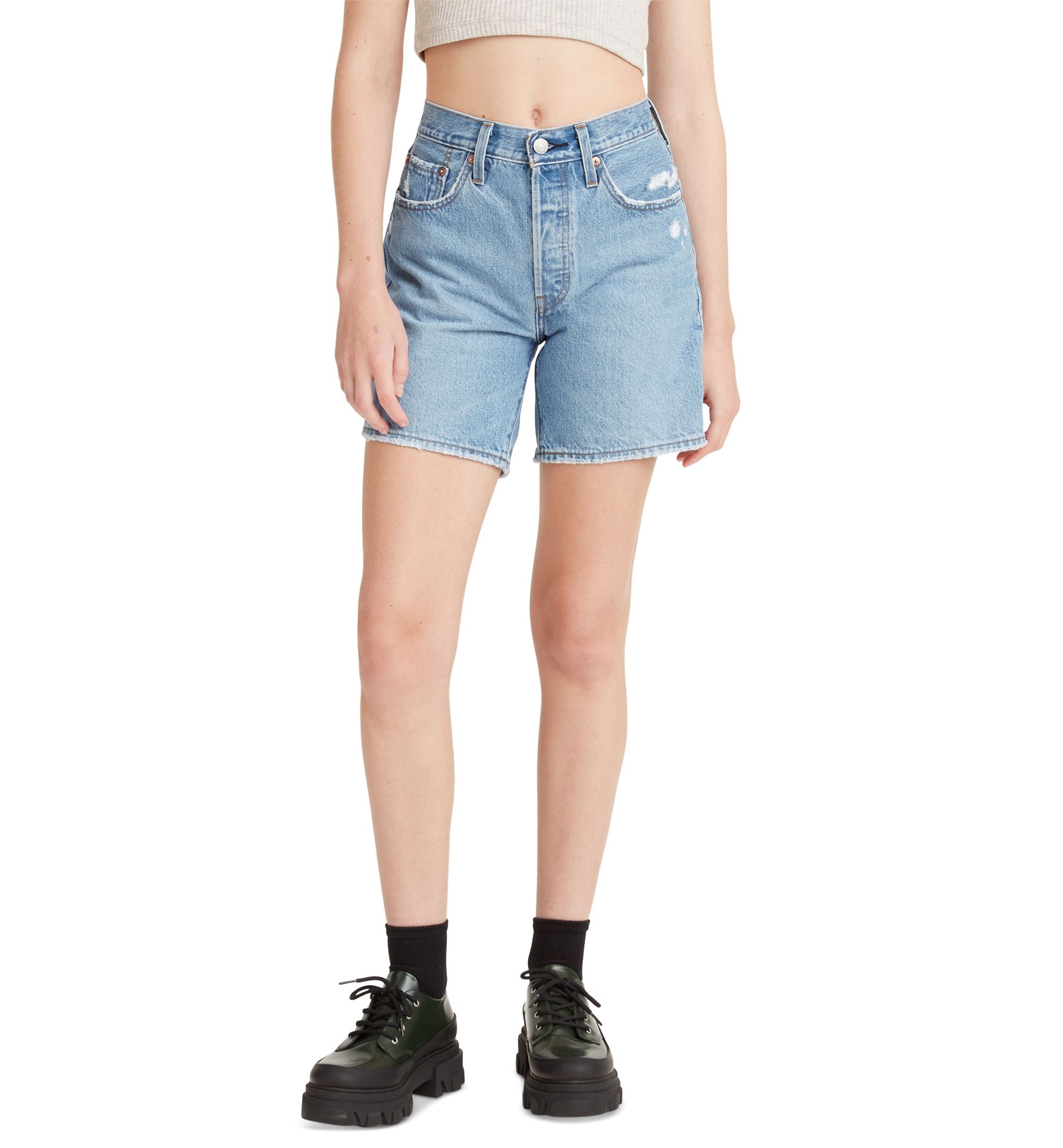 501 Mid-Thigh High Rise Straight Fit Denim Shorts