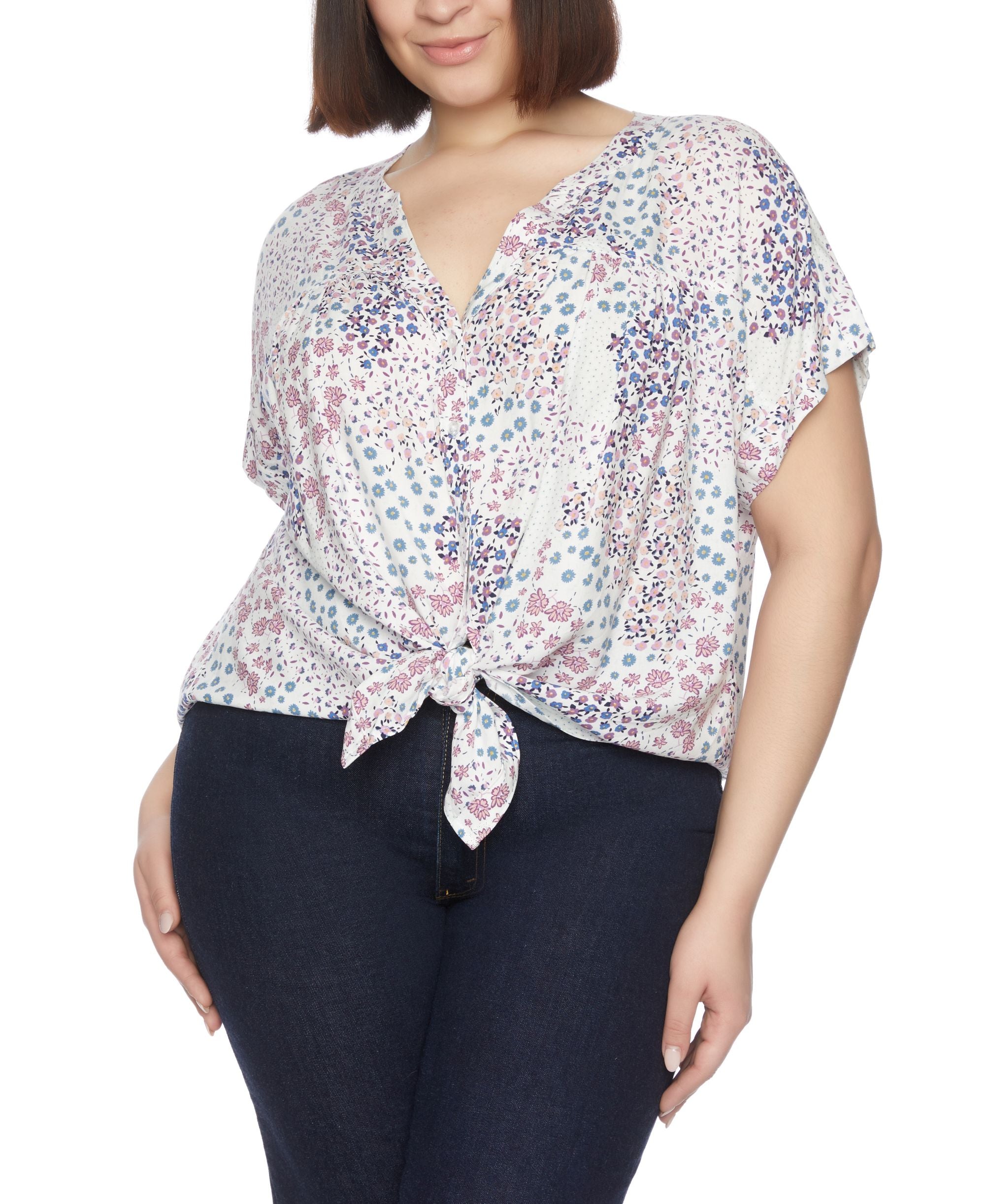 Plus Size Front Tie Short Sleeve Shirt