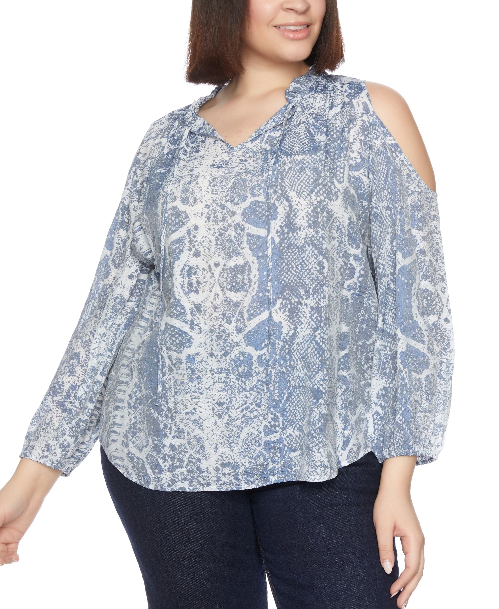 Plus Size Ruffle Neck Cold Shoulder Top